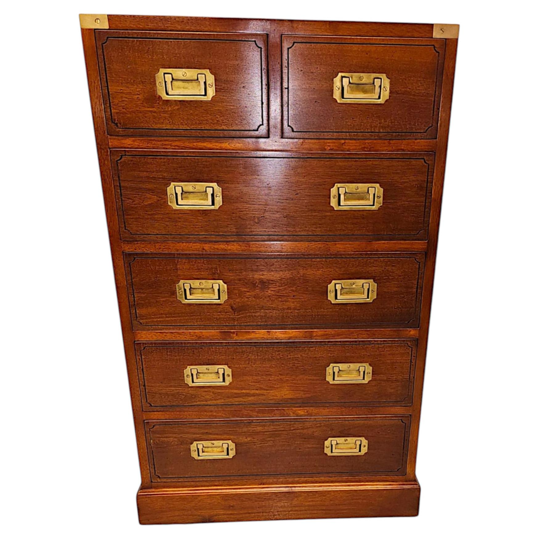 A Gorgeous Tall Chest of Drawers in the Campaign Style For Sale