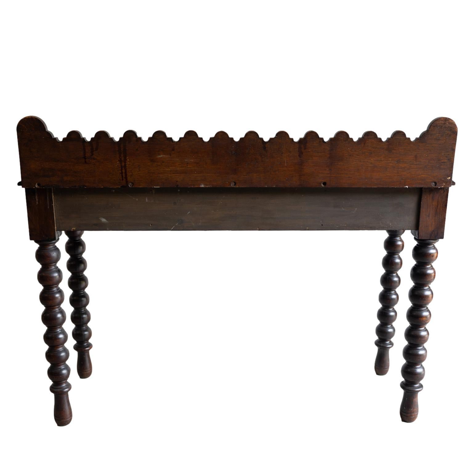A Gothic Hand-Carved Oak Console Table, Hidden Frieze Drawer, English, ca. 1870 1