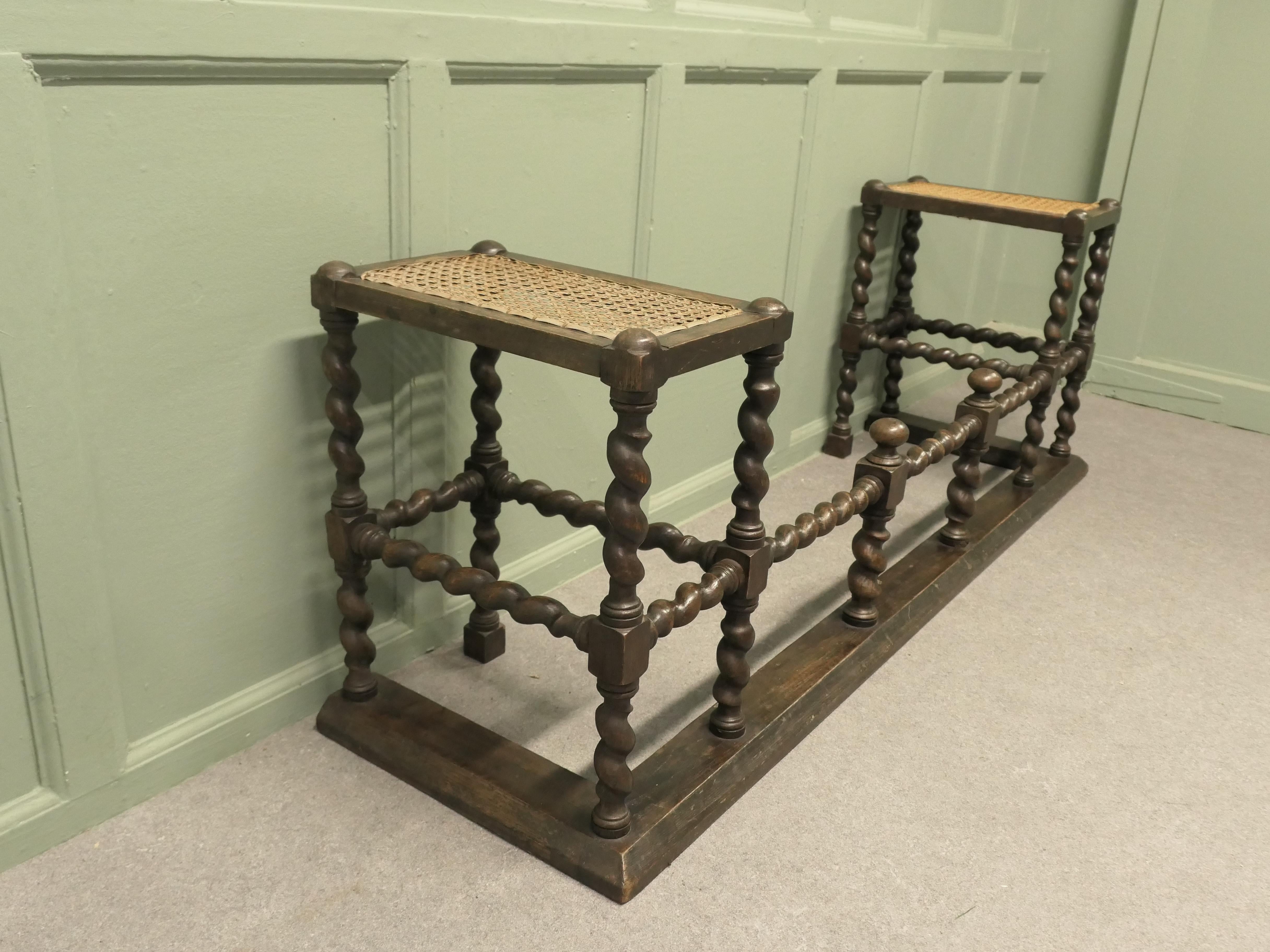 A Gothic Oak Barley Twist Bergere Club Fender

This is a very rare piece of country House Furniture, the  fender has a high flat cane seat at either side and the 
and the seats are just the right height to attend to the fire comfortably
The fender