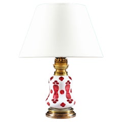 Gothic Red and White Glass Lamp with Brass Base