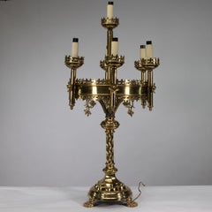 A Gothic Revival brass table lamp