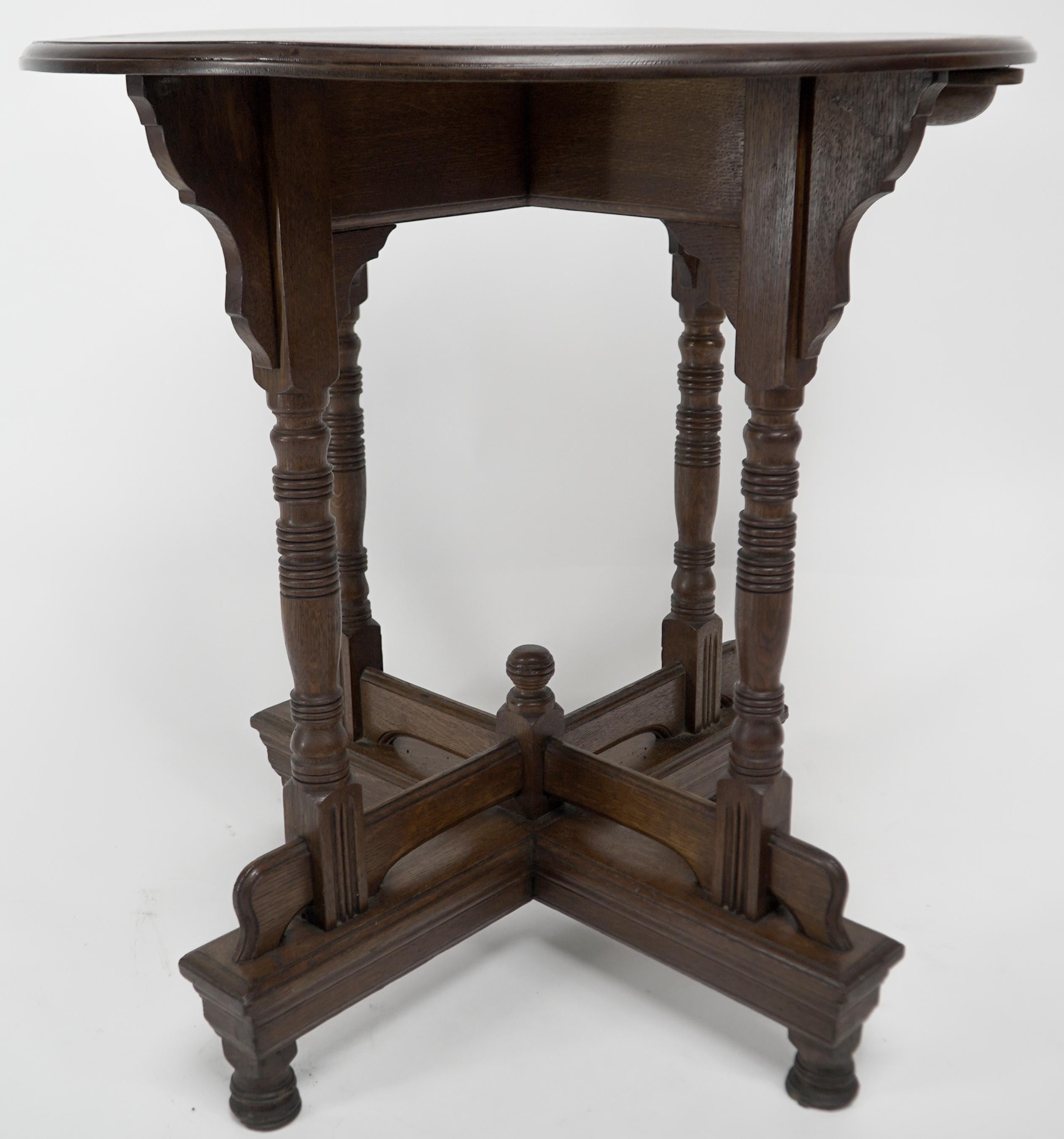 Alfred Waterhouse. A Gothic Revival oak side table with double cross stretchers. In Good Condition For Sale In London, GB