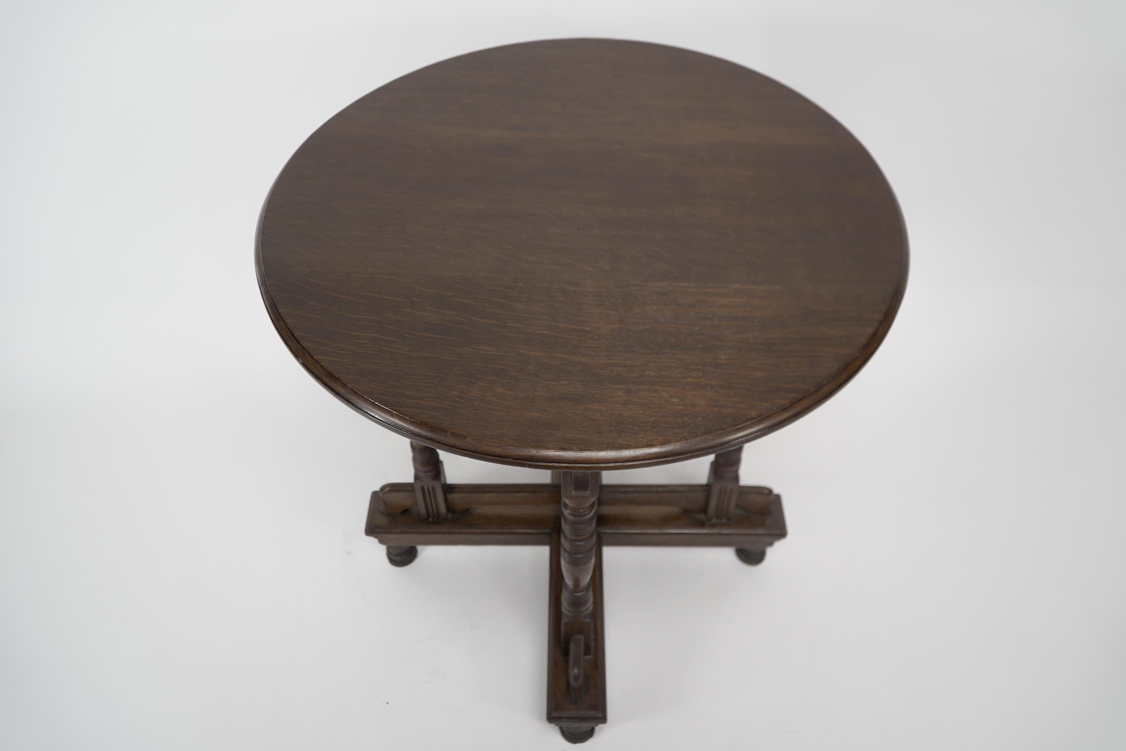 Oak Alfred Waterhouse. A Gothic Revival oak side table with double cross stretchers. For Sale