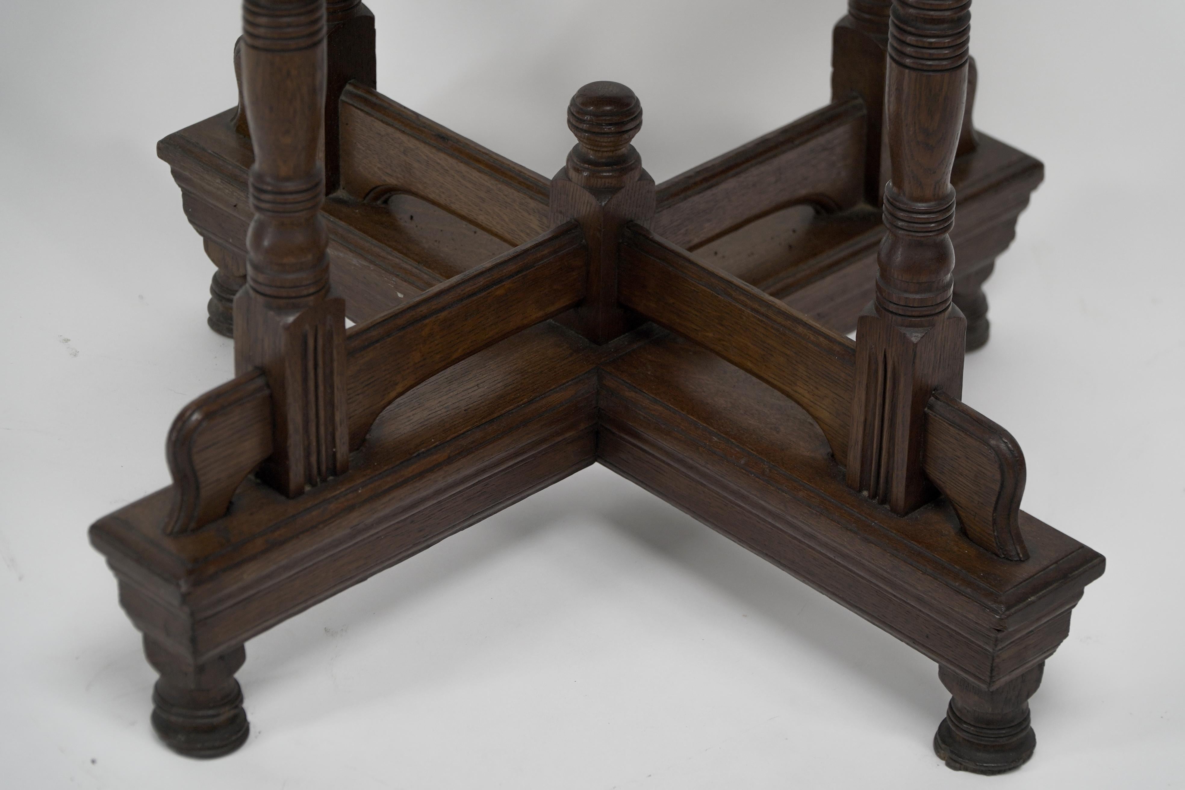 Alfred Waterhouse. A Gothic Revival oak side table with double cross stretchers. For Sale 3