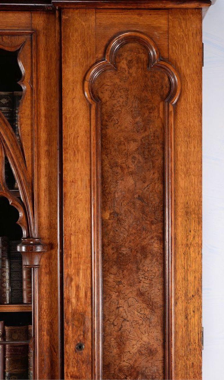 English Exceptional and Exquisite Gothic Revival Pugin Pollard Oak Cabinet Bookcase For Sale