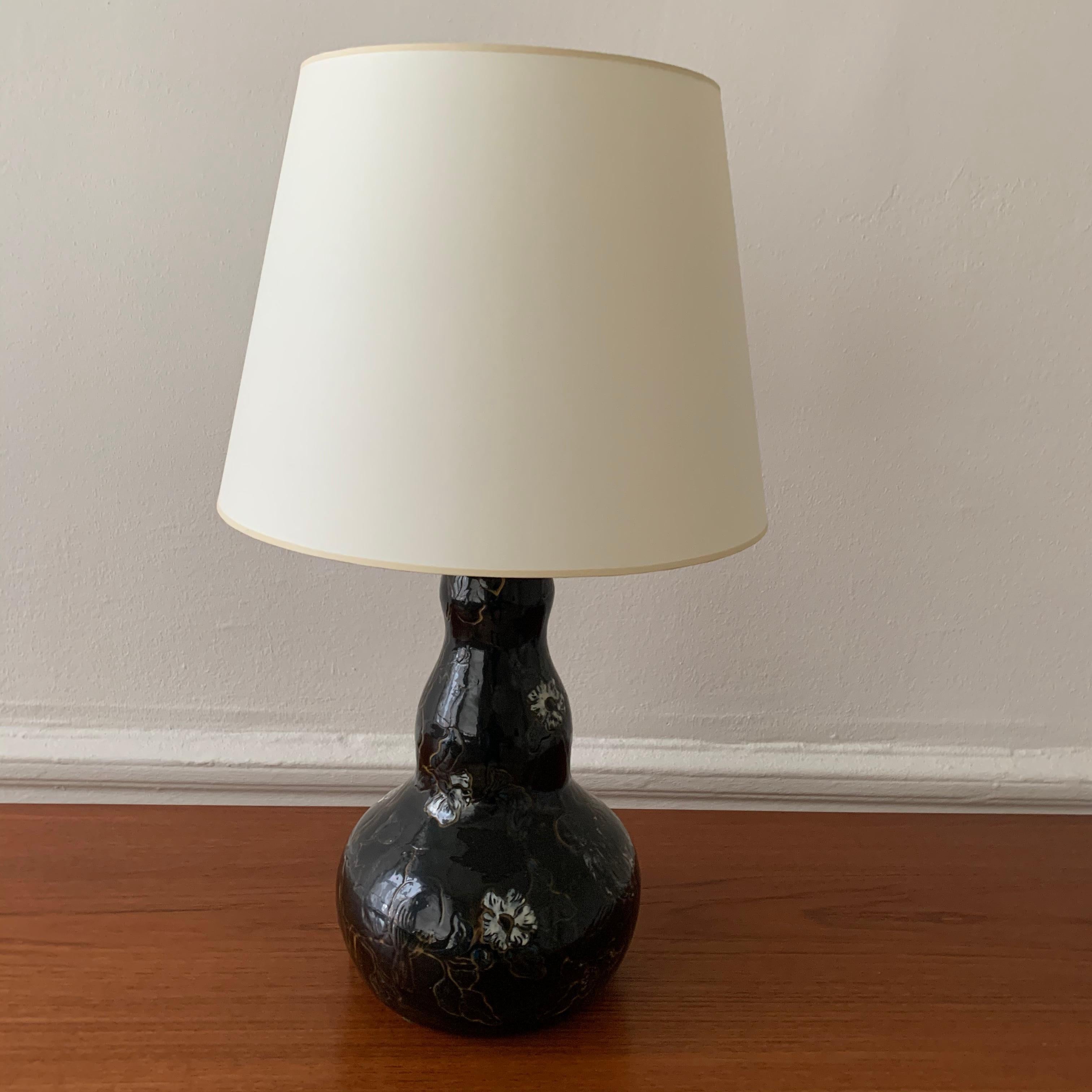 Art Nouveau Gourd Shaped Earthenware Table Lamp by Møller & Bøgely For Sale