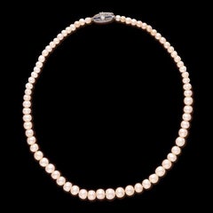 GRS Cert 16.10 Gr Graduated Swiss Pearl Strand with Diamond and Sapphire Clasp