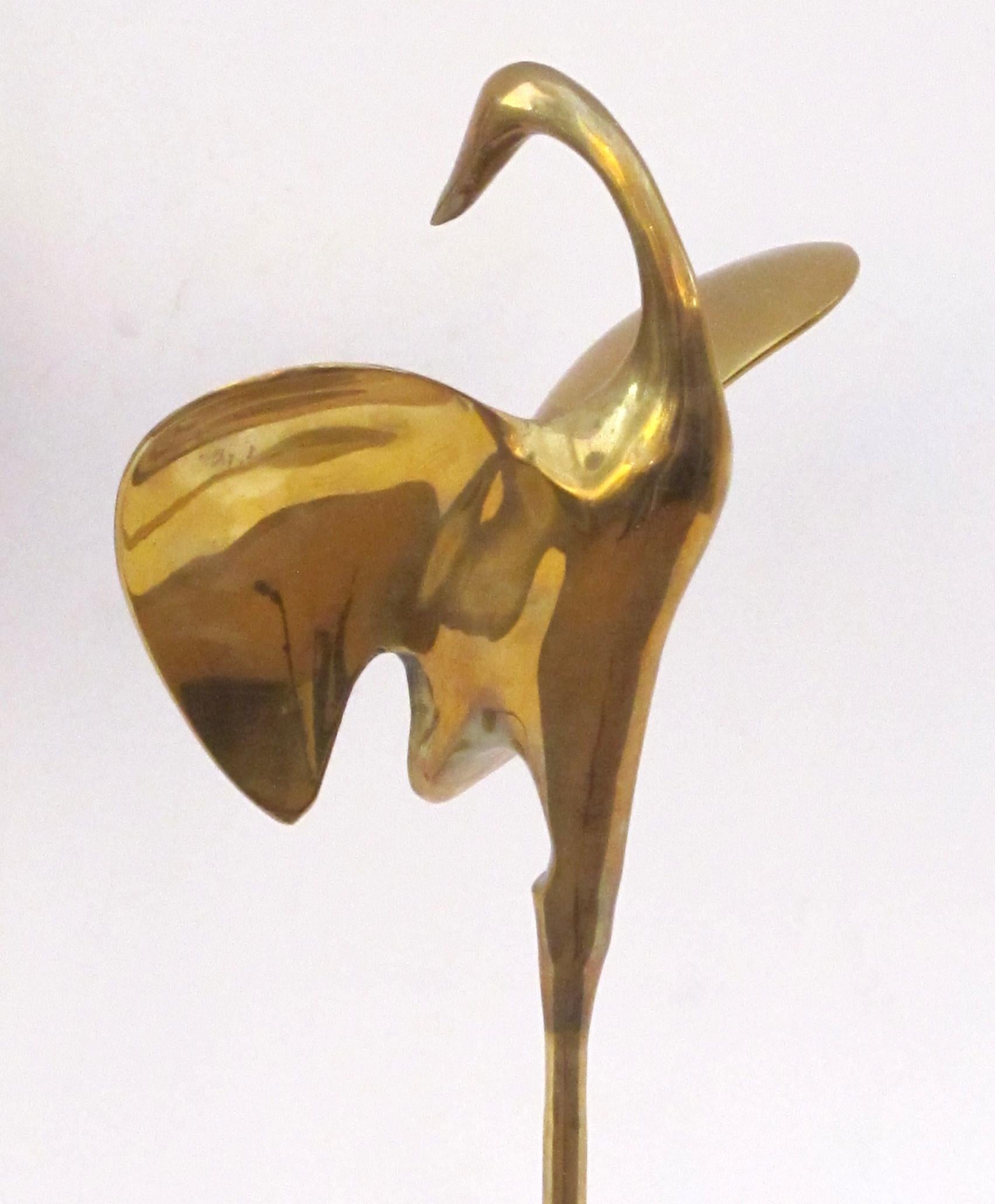 Mid-20th Century A Graceful Pair of Stylized Solid Brass Cranes