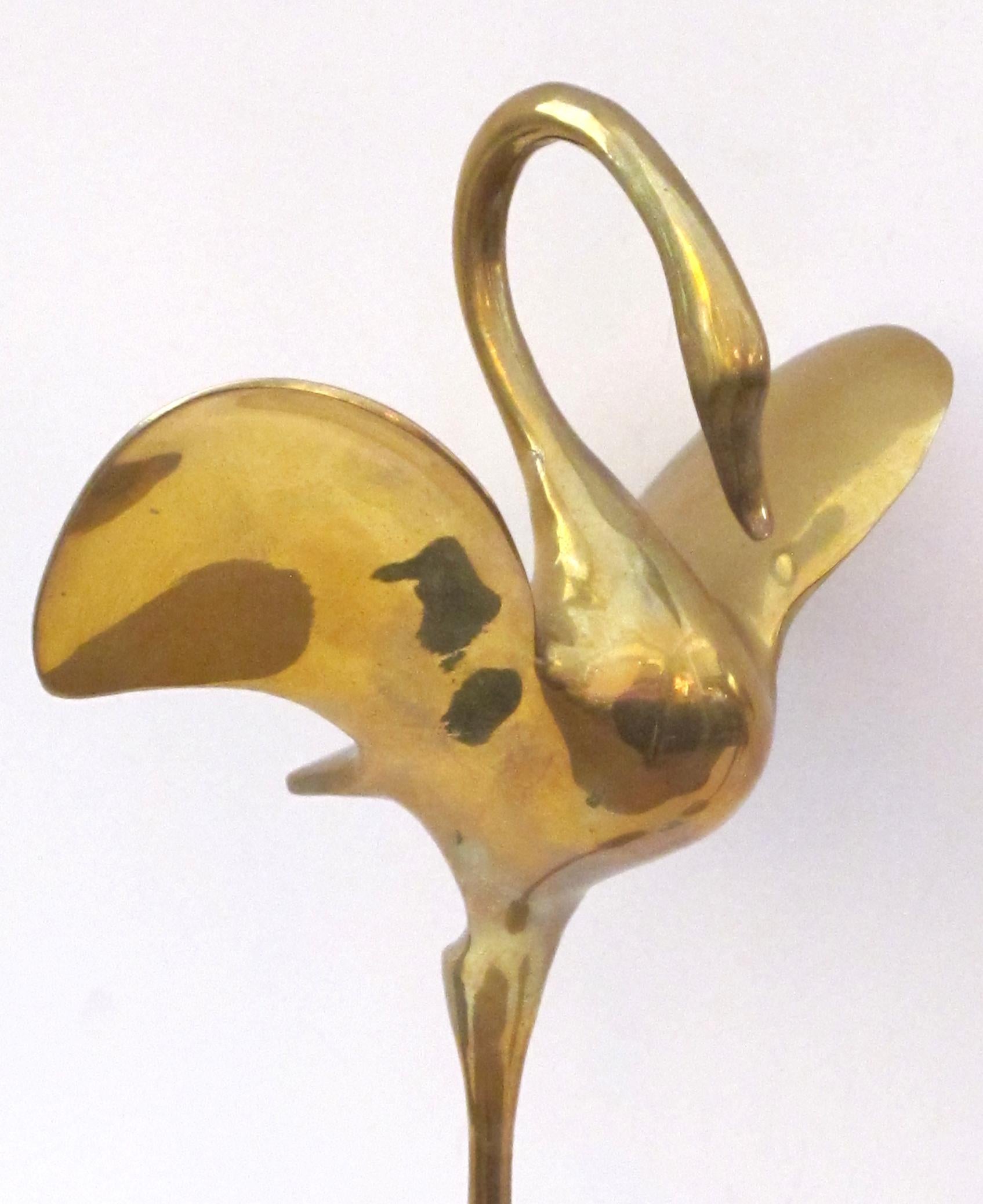 A Graceful Pair of Stylized Solid Brass Cranes 1