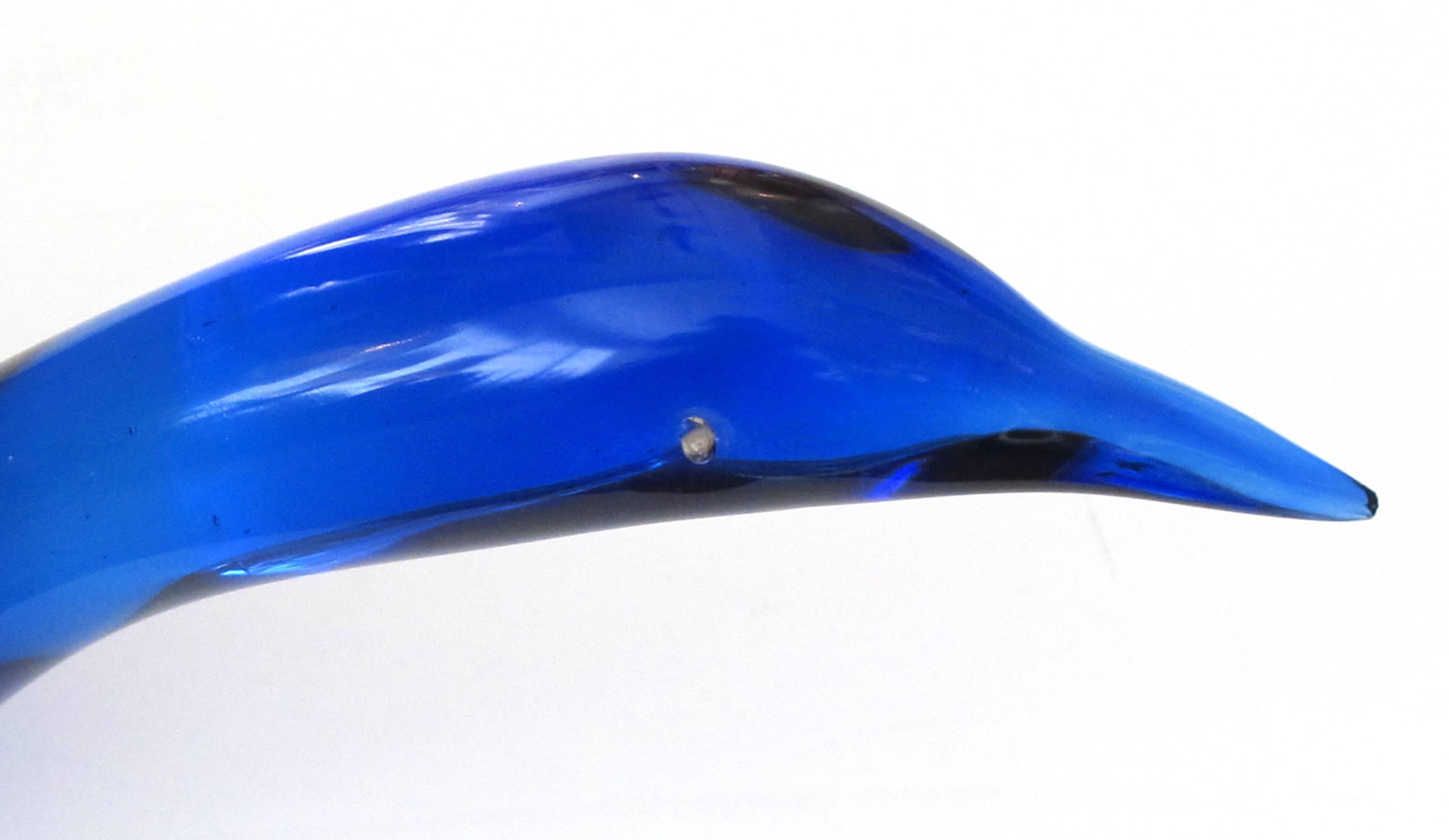 20th Century Gracefully-Shaped Murano Blue Art Glass Stylized Bird by Salviati, Venice