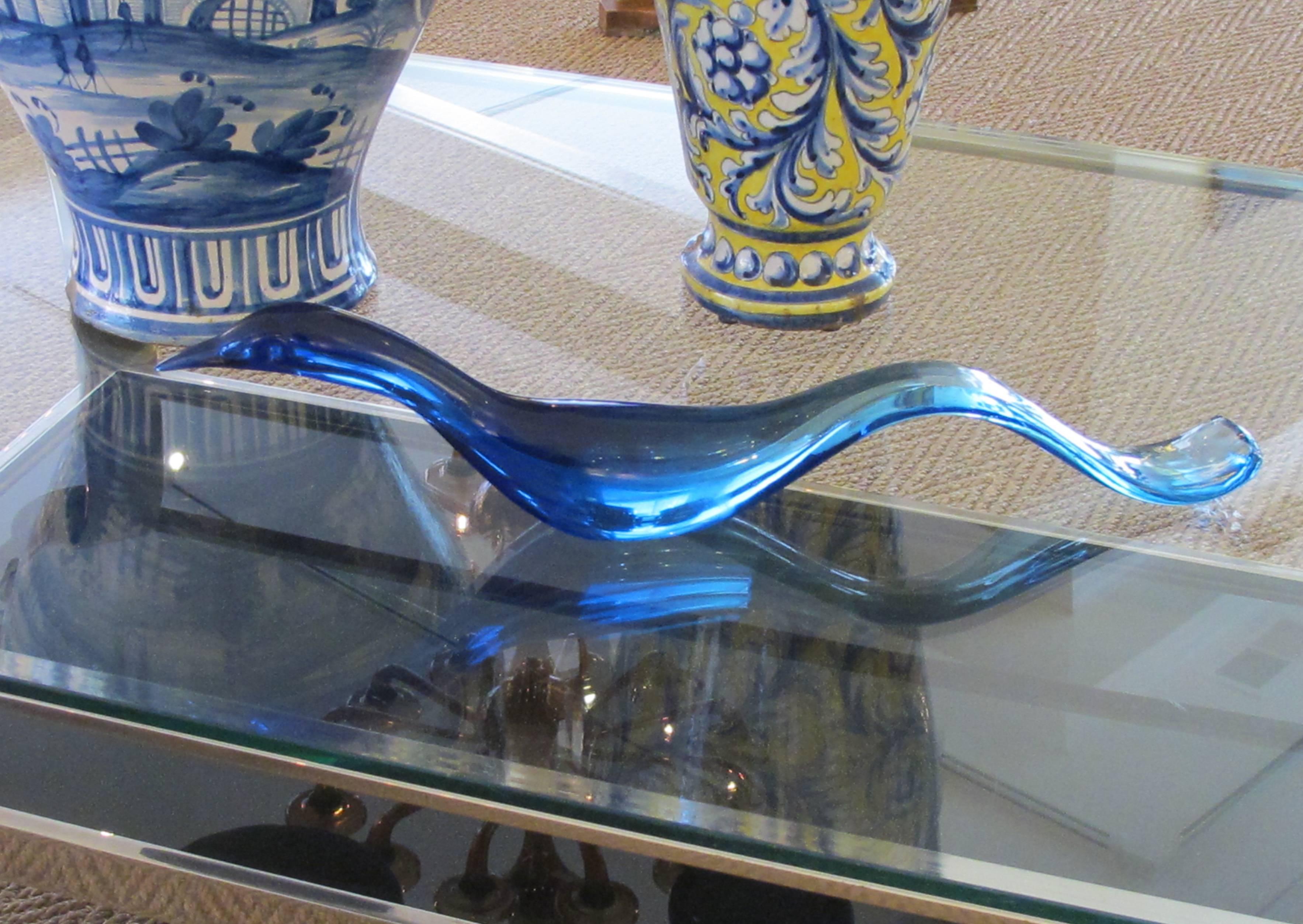 Gracefully-Shaped Murano Blue Art Glass Stylized Bird by Salviati, Venice 1