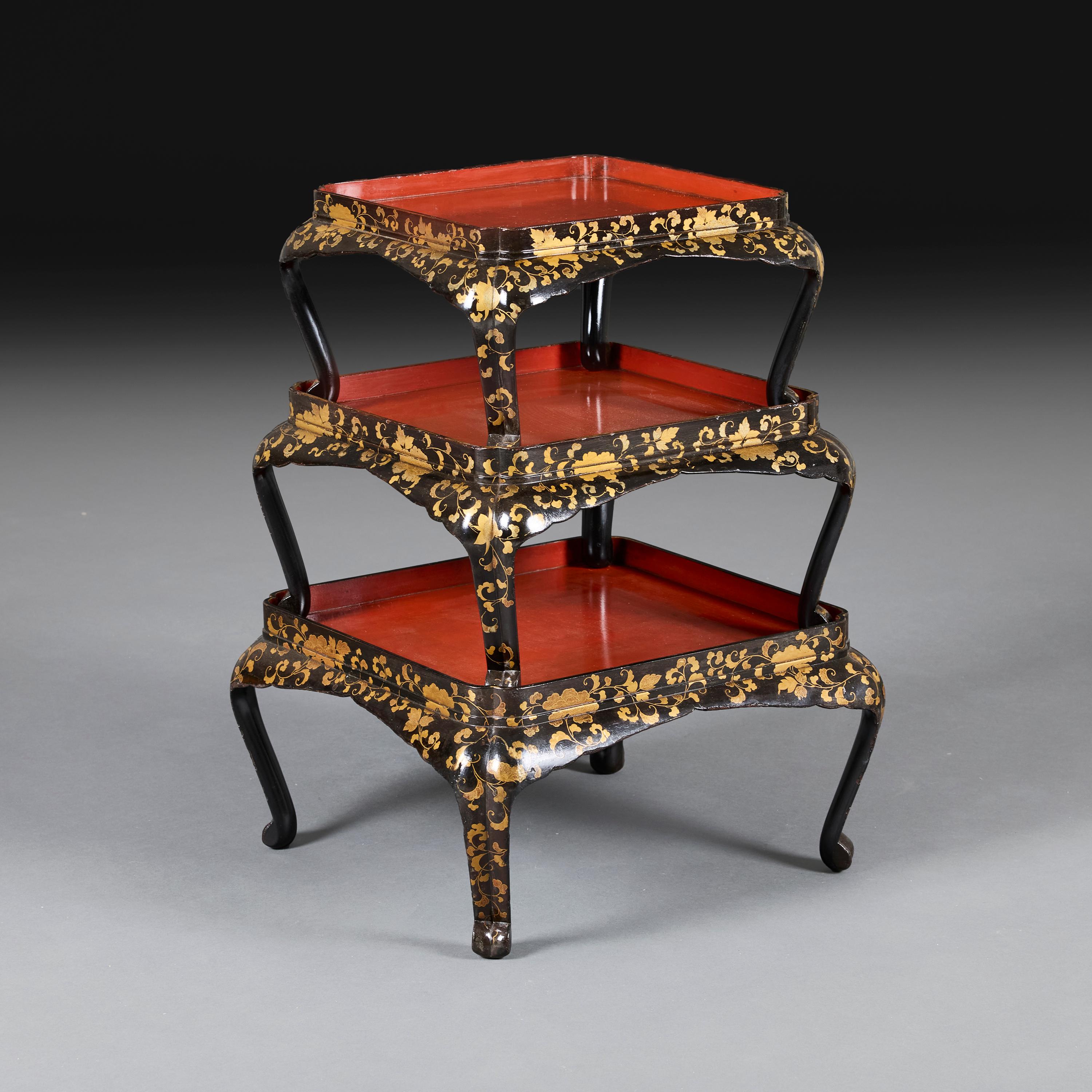 Japanese A Graduated Set of Meiji Period Lacquer Stacking Tables For Sale