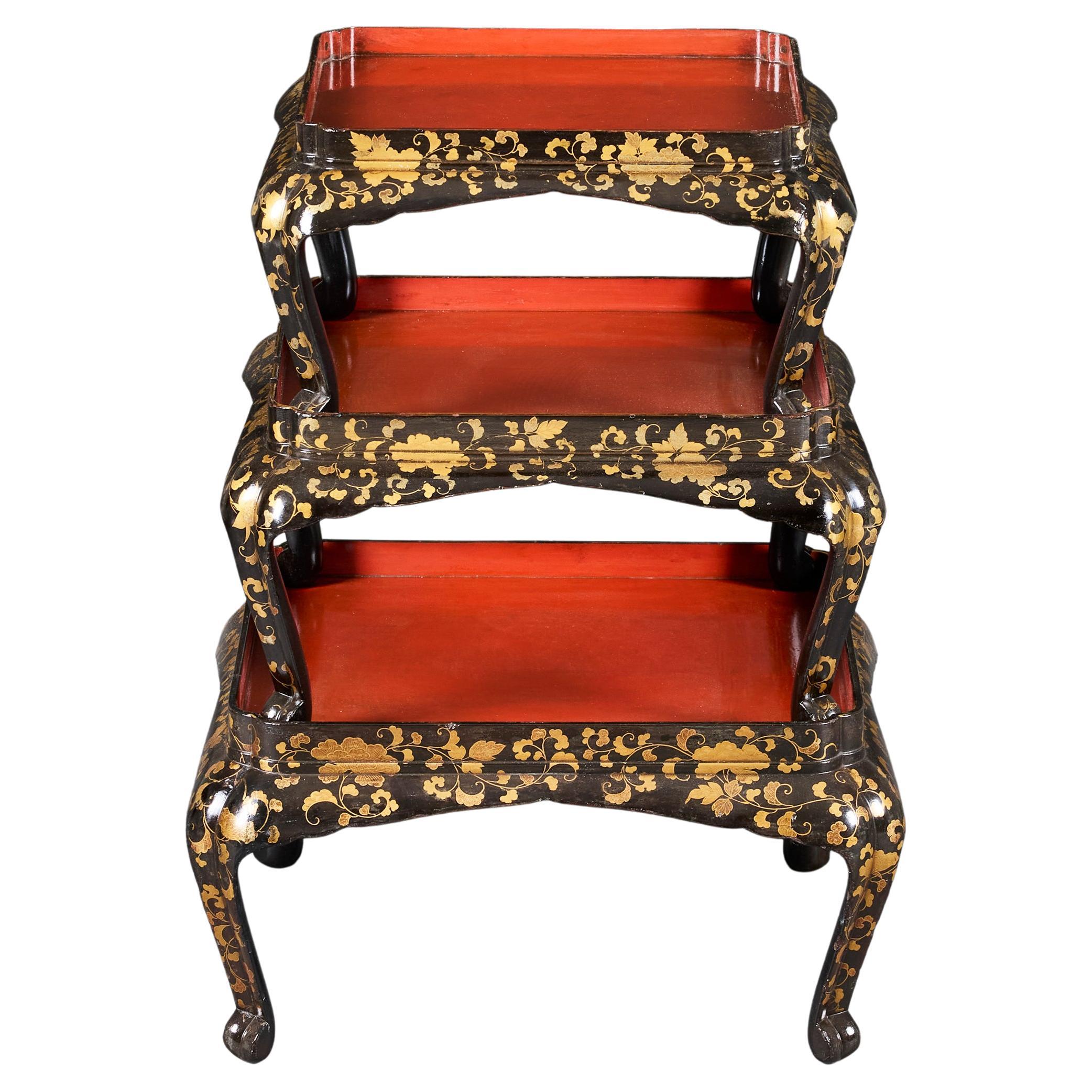 A Graduated Set of Meiji Period Lacquer Stacking Tables For Sale