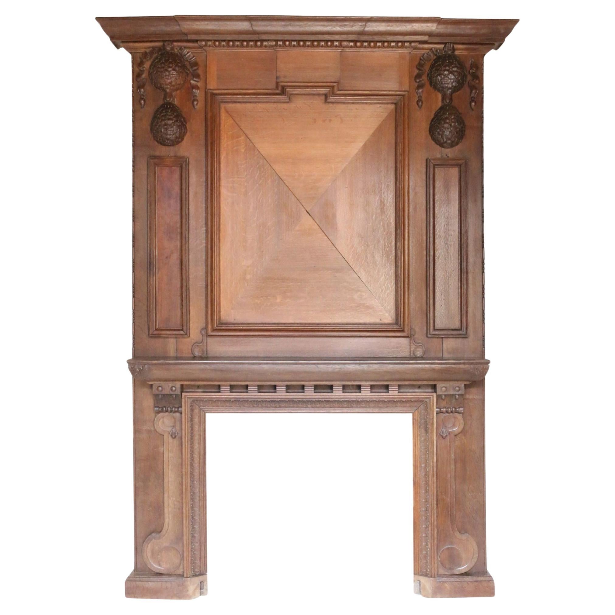 A Grand 19th Century English Oak Fire Mantel