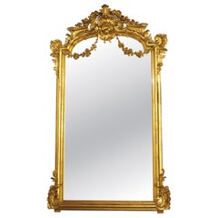 A Grand Antique French Napoleon III Gold Leafed Mirror, Circa 1860