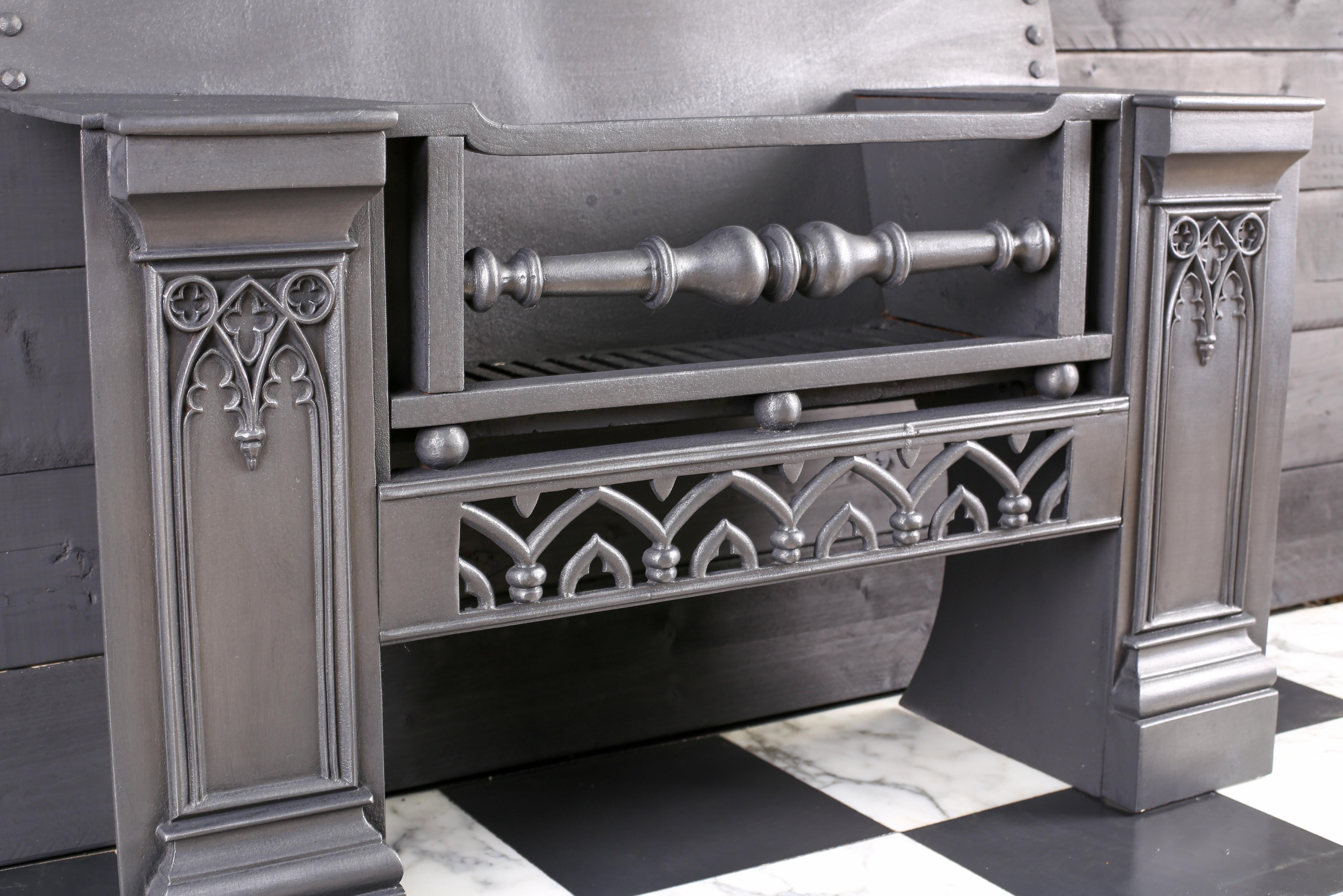 British Grand Cast Iron Victorian Gothic Revival Hob Grate Fireplace, English, C.1860 For Sale