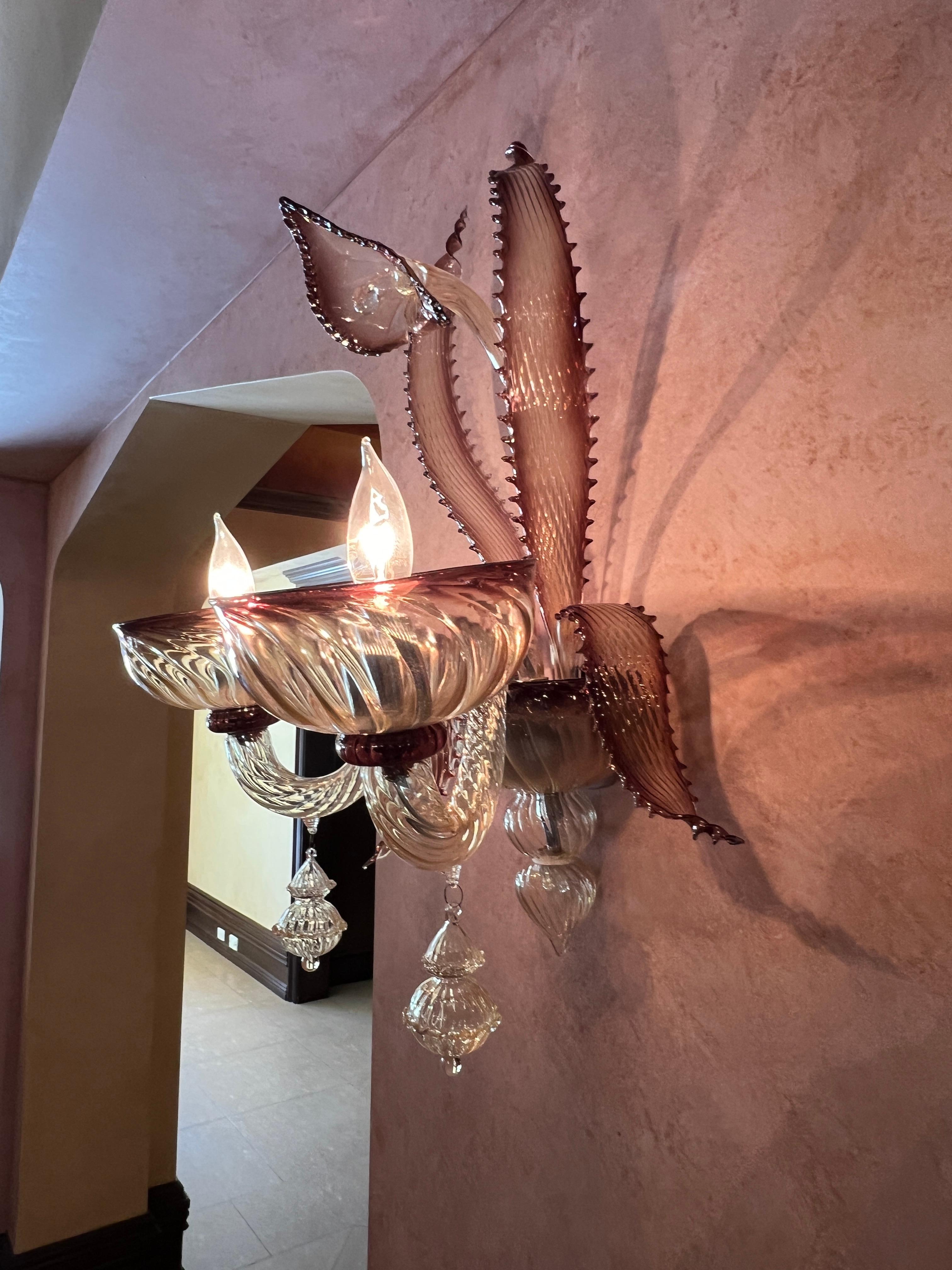 A Grand Custom-Commissioned Murano Amethyst & Amber 36-Arm Chandelier & Sconces For Sale 5