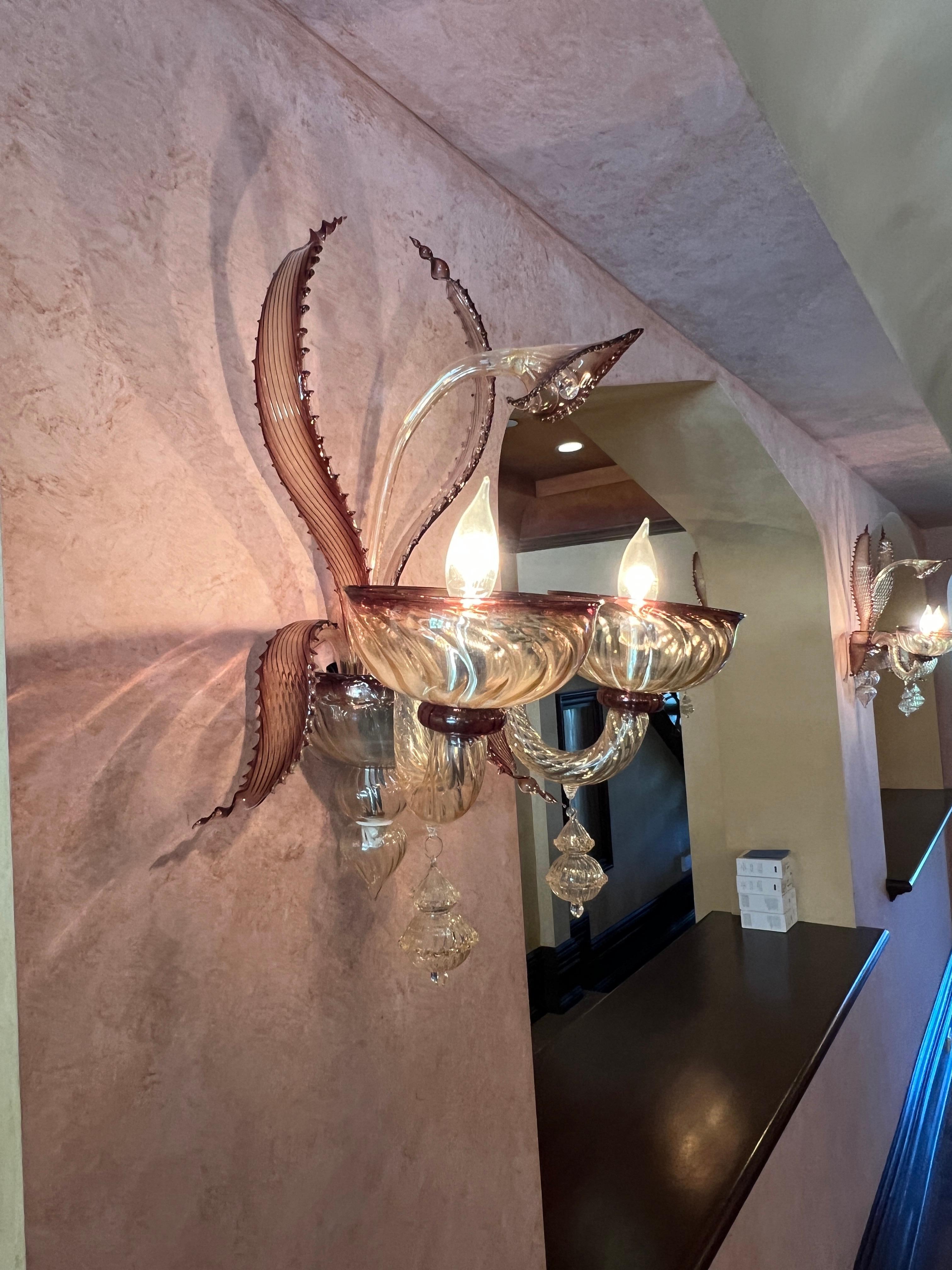 A Grand Custom-Commissioned Murano Amethyst & Amber 36-Arm Chandelier & Sconces For Sale 6