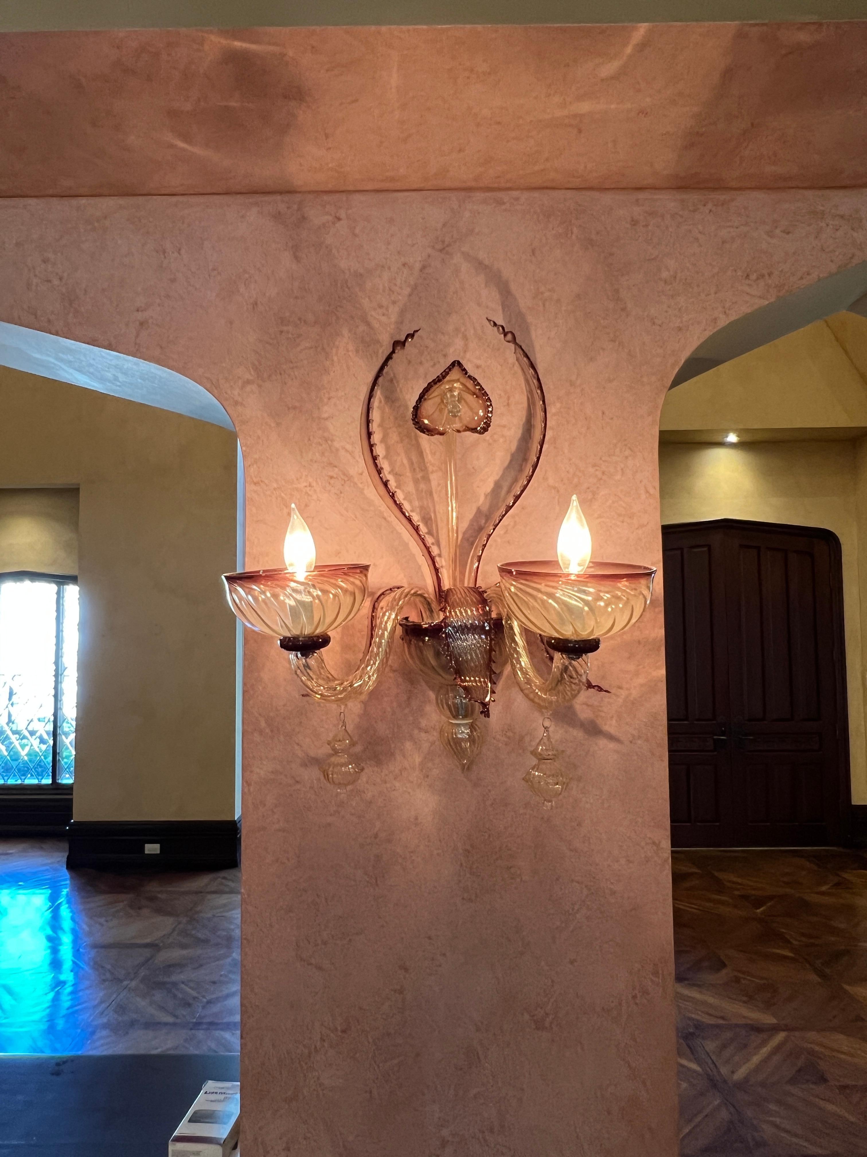 A Grand Custom-Commissioned Murano Amethyst & Amber 36-Arm Chandelier & Sconces For Sale 8