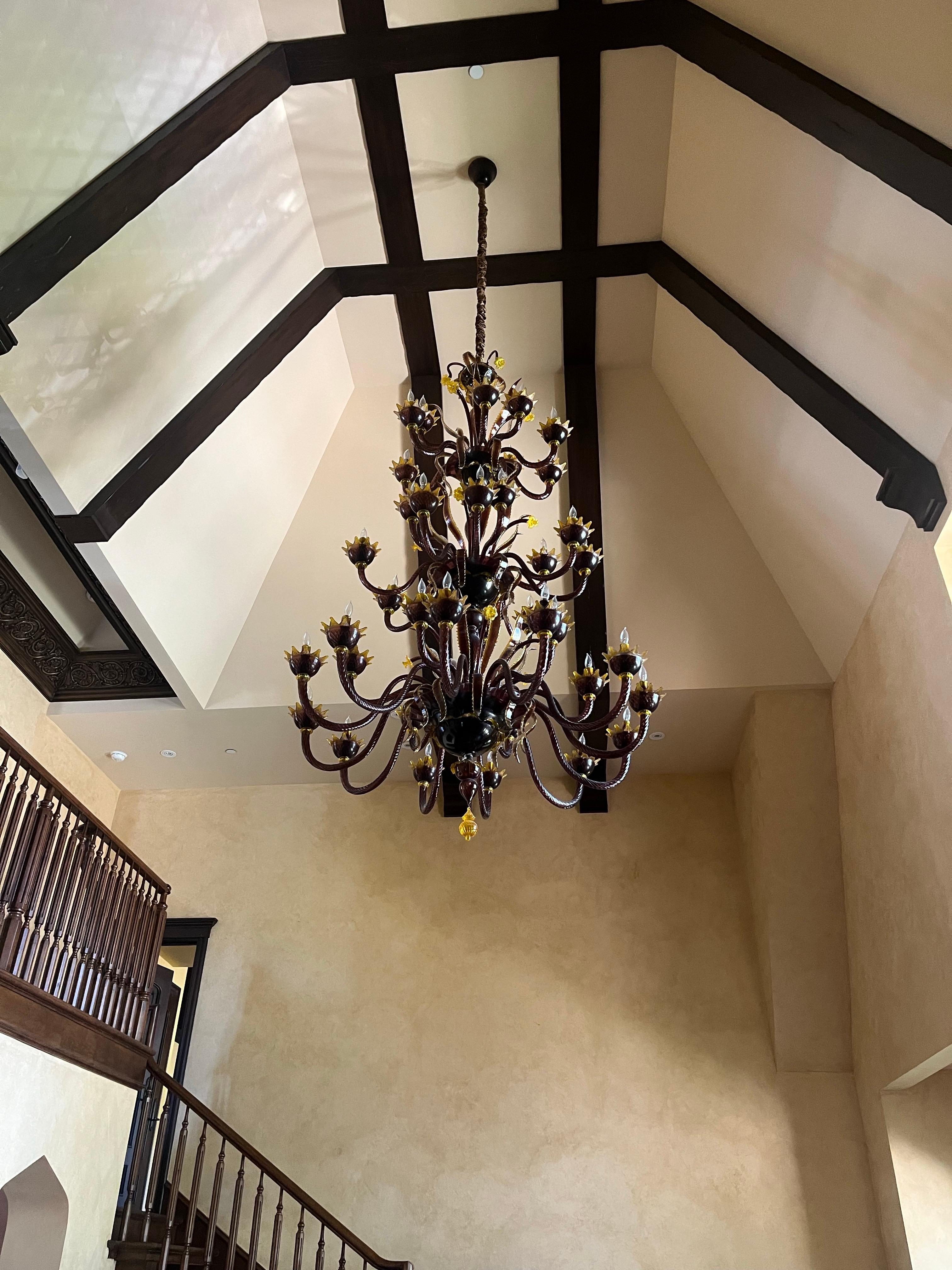 Italian A Grand Custom-Commissioned Murano Amethyst & Amber 36-Arm Chandelier & Sconces For Sale