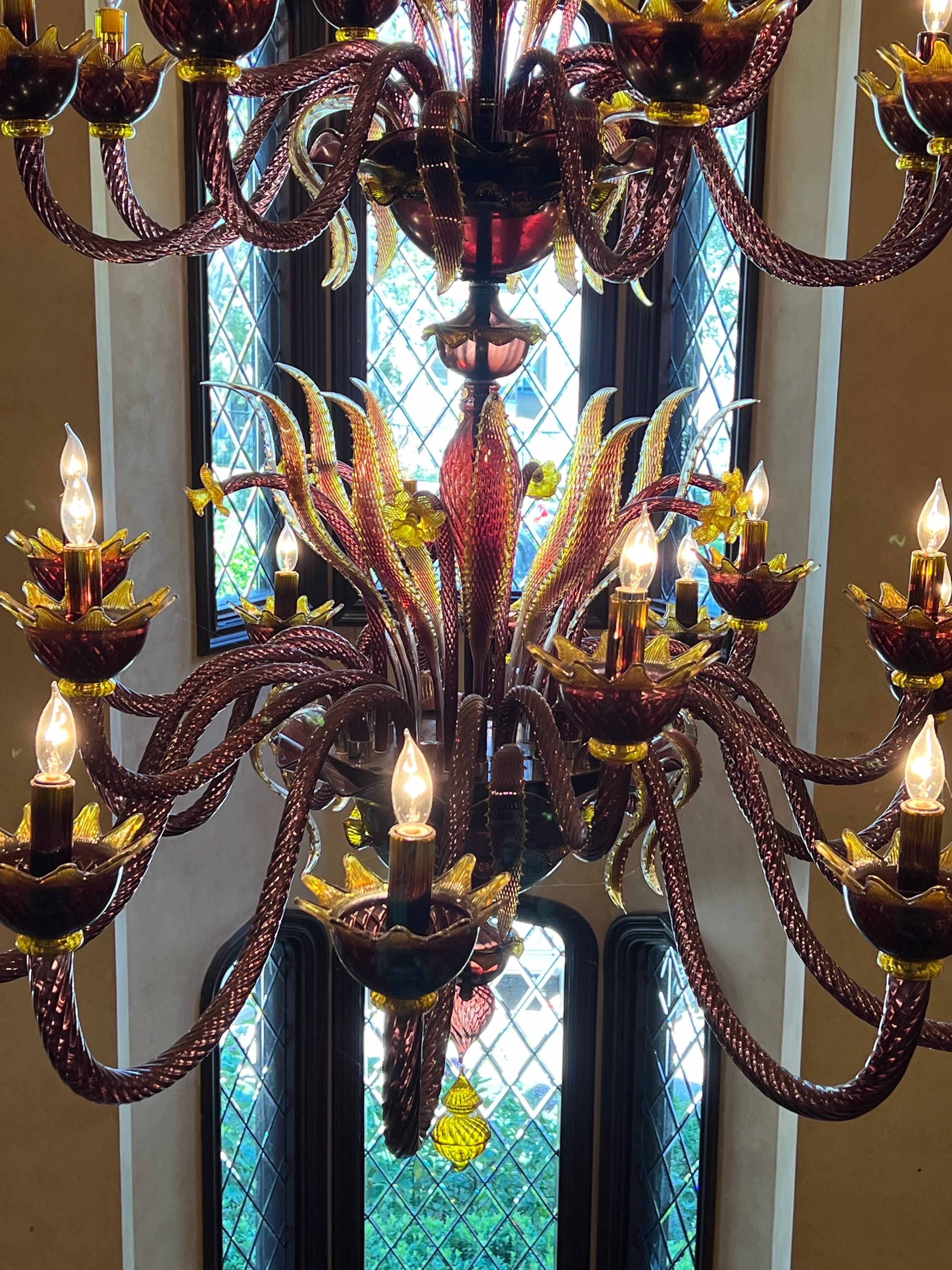 A Grand Custom-Commissioned Murano Amethyst & Amber 36-Arm Chandelier & Sconces For Sale 1