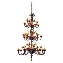 A Grand Custom-Commissioned Murano Amethyst & Amber 36-Arm Chandelier & Sconces