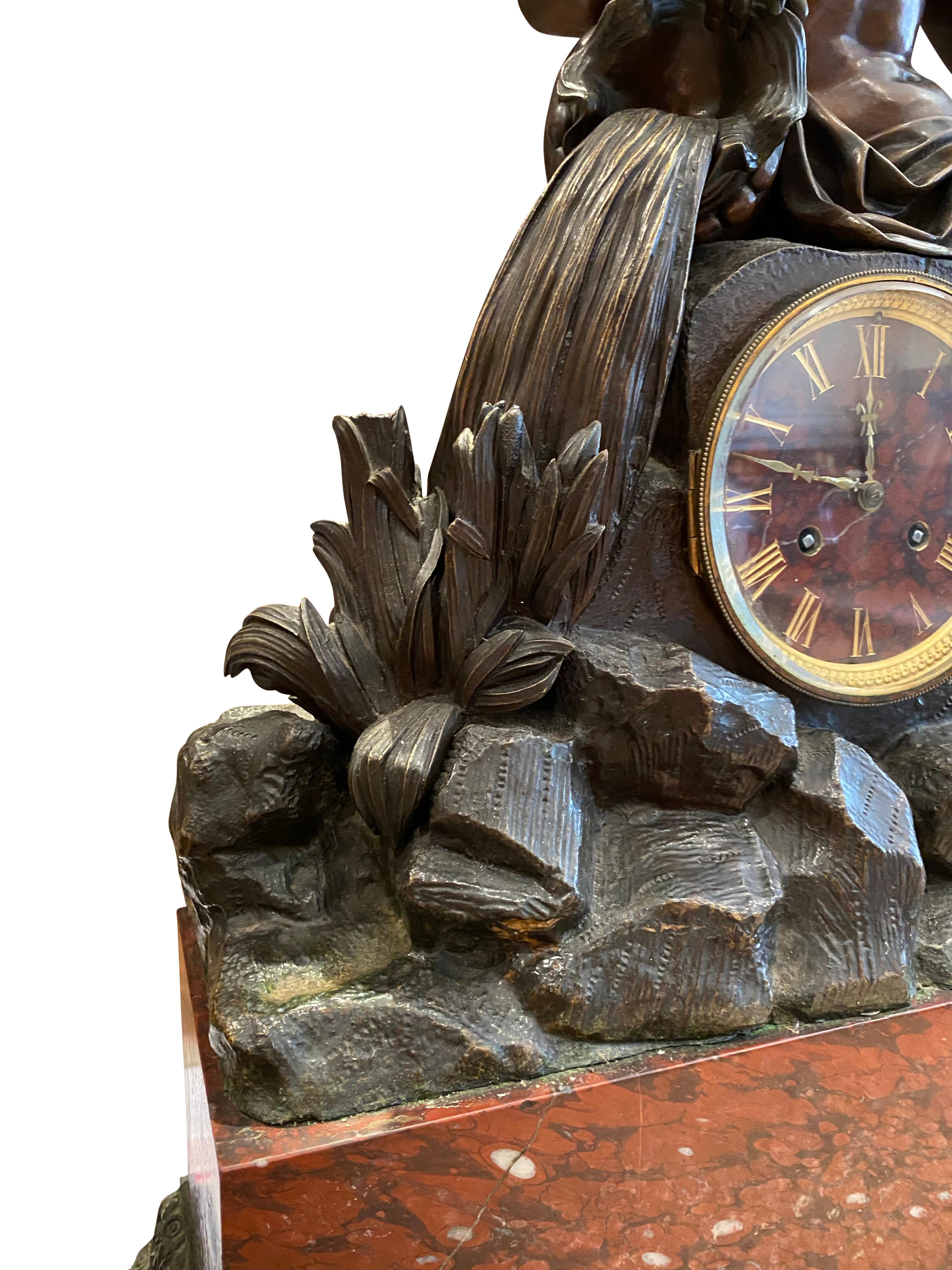 Grand French Gilt and Patinated Bronze Mantle Clock on a Marble Imperial Base For Sale 10
