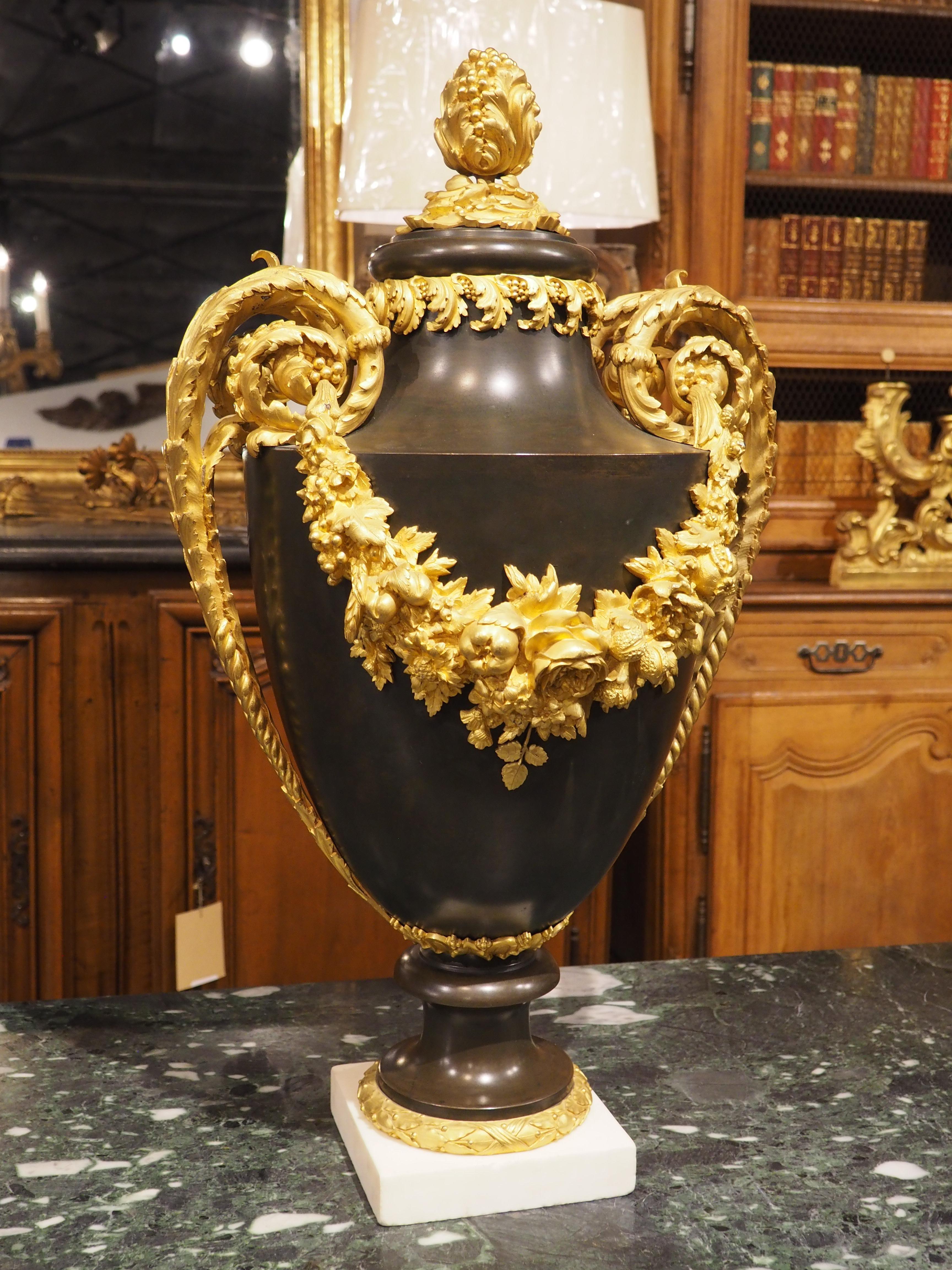 A Grand French Louis XVI Style Gilt Bronze Mounted Urn, Circa 1860 For Sale 1