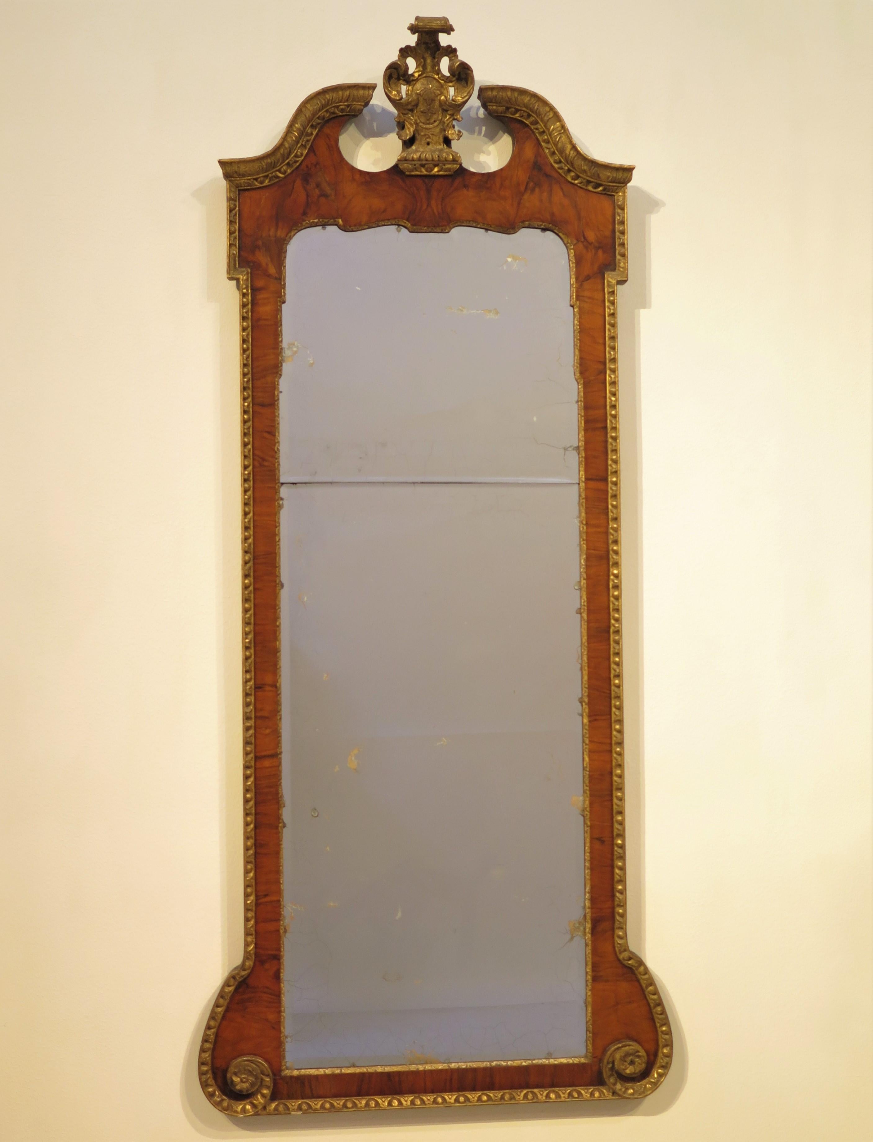 A Grand George II Walnut Pier Glass with Swan's Neck Pediment For Sale 4