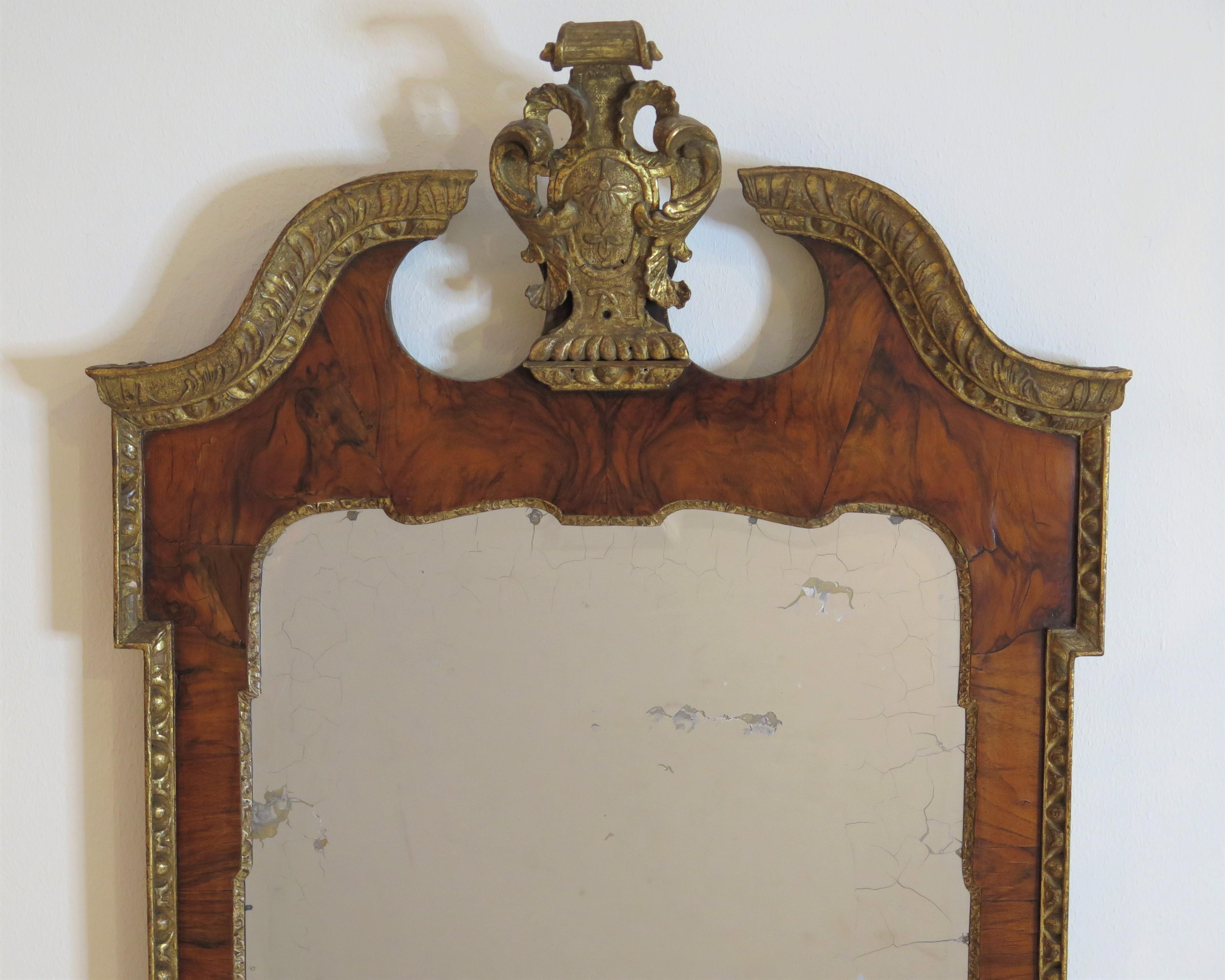 English A Grand George II Walnut Pier Glass with Swan's Neck Pediment For Sale