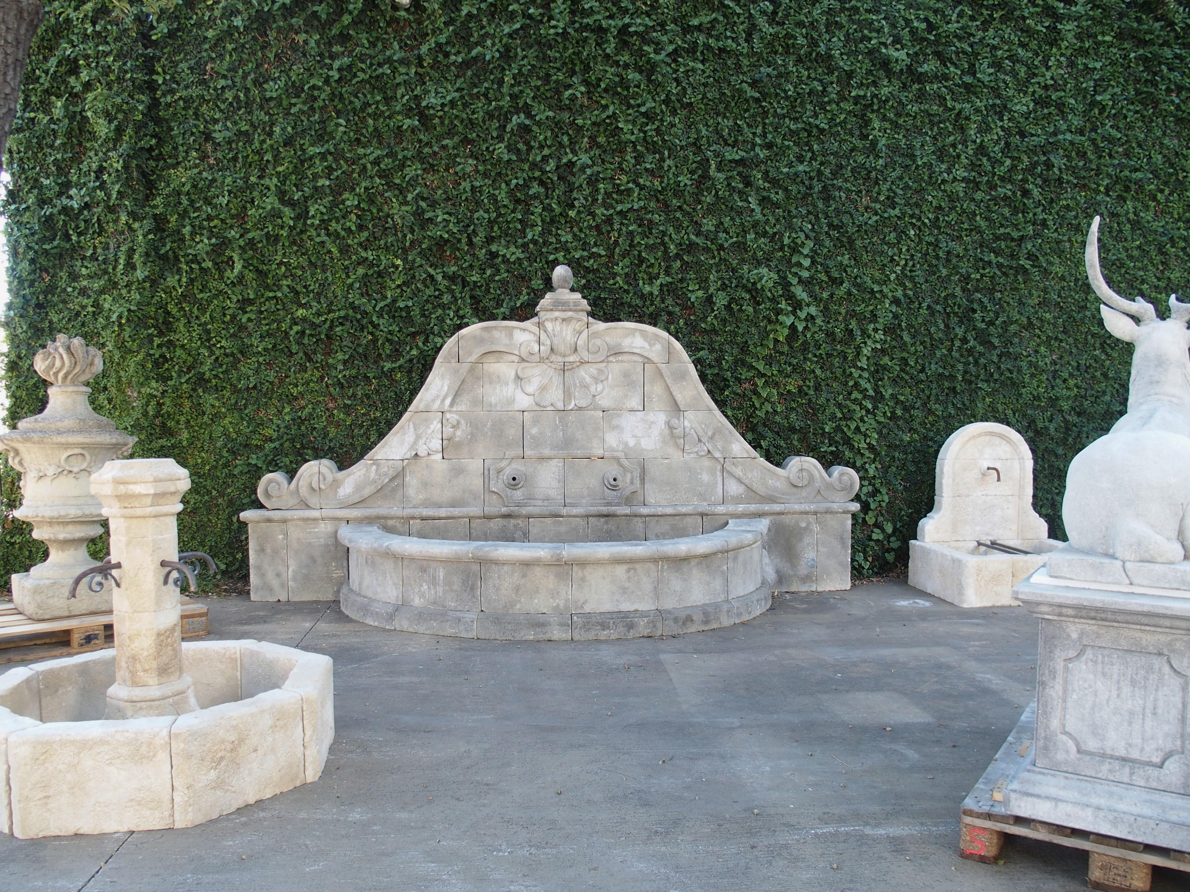 Italian Grand Hand Carved Limestone Wall Fountain from Southern Italy