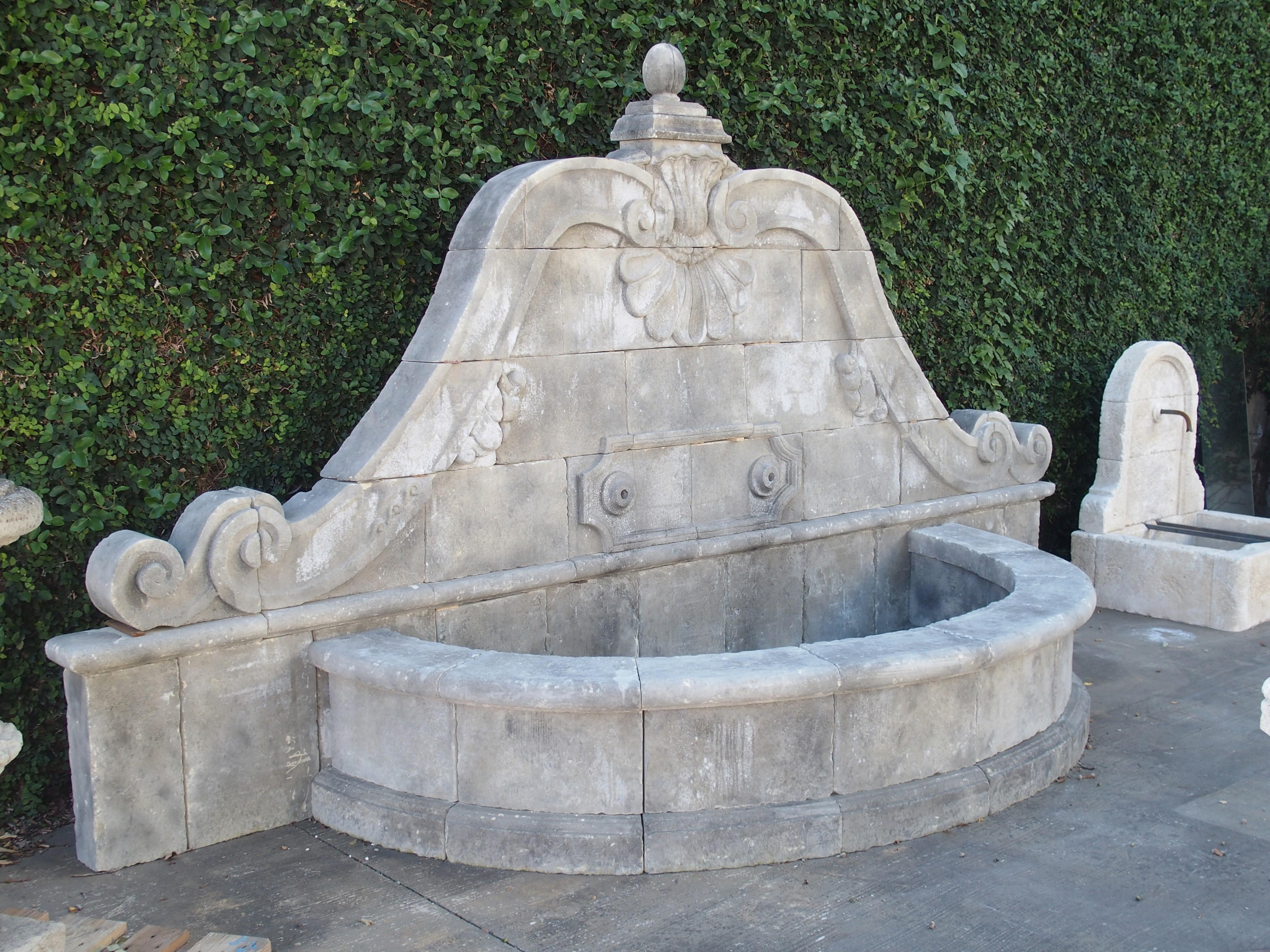 Hand-Carved Grand Hand Carved Limestone Wall Fountain from Southern Italy