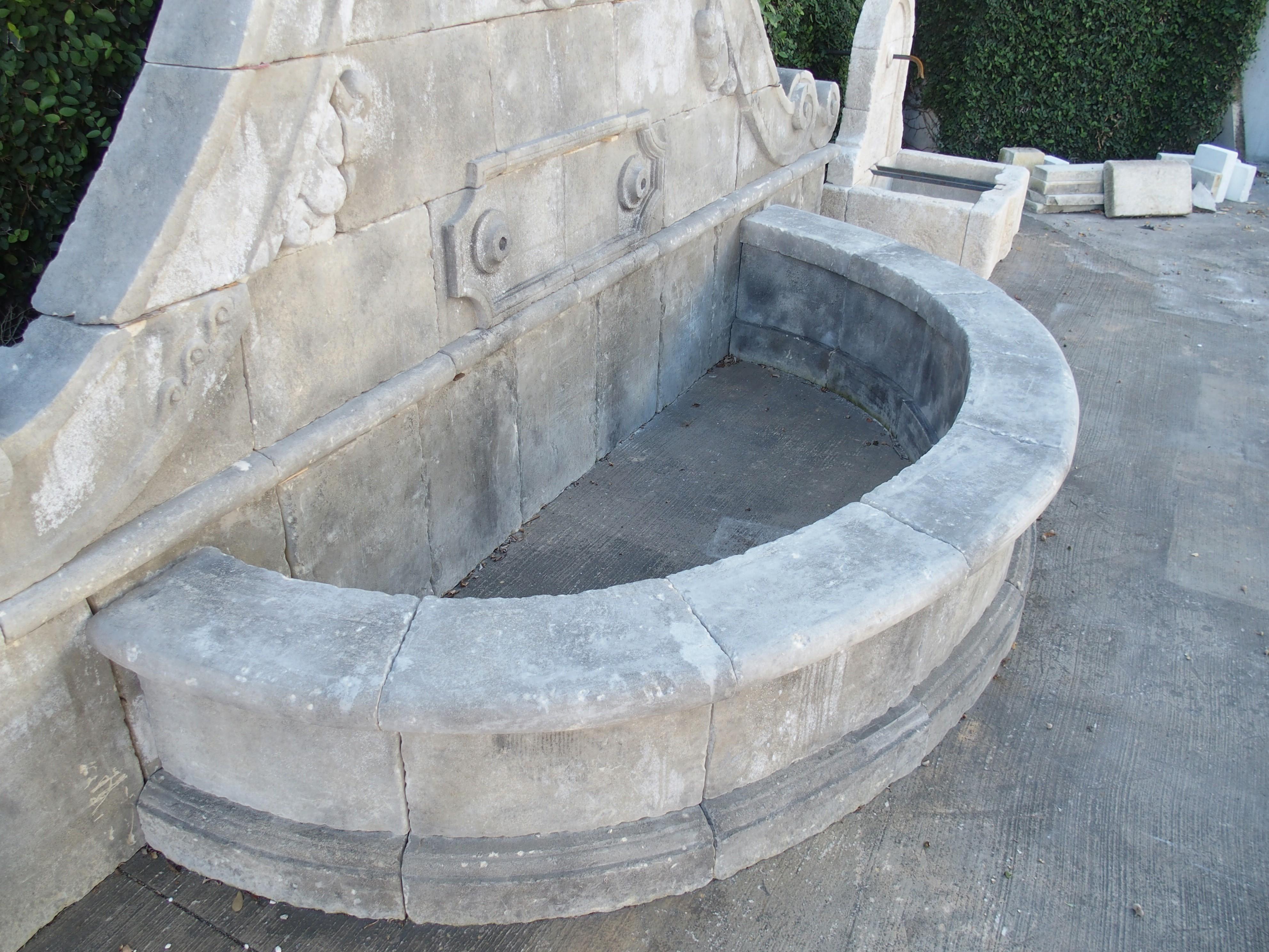 Grand Hand Carved Limestone Wall Fountain from Southern Italy In Good Condition In Dallas, TX