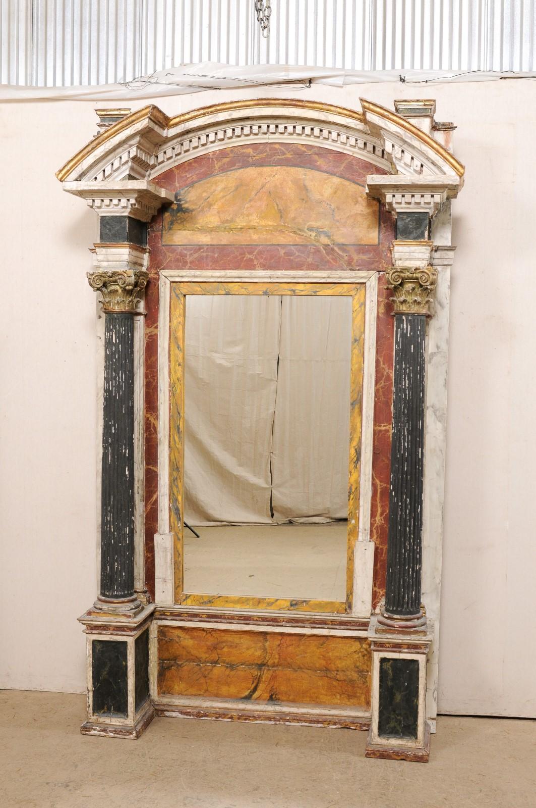 Grand Italian 19th C. Architectural Floor Mirror W/Original Paint In Good Condition For Sale In Atlanta, GA