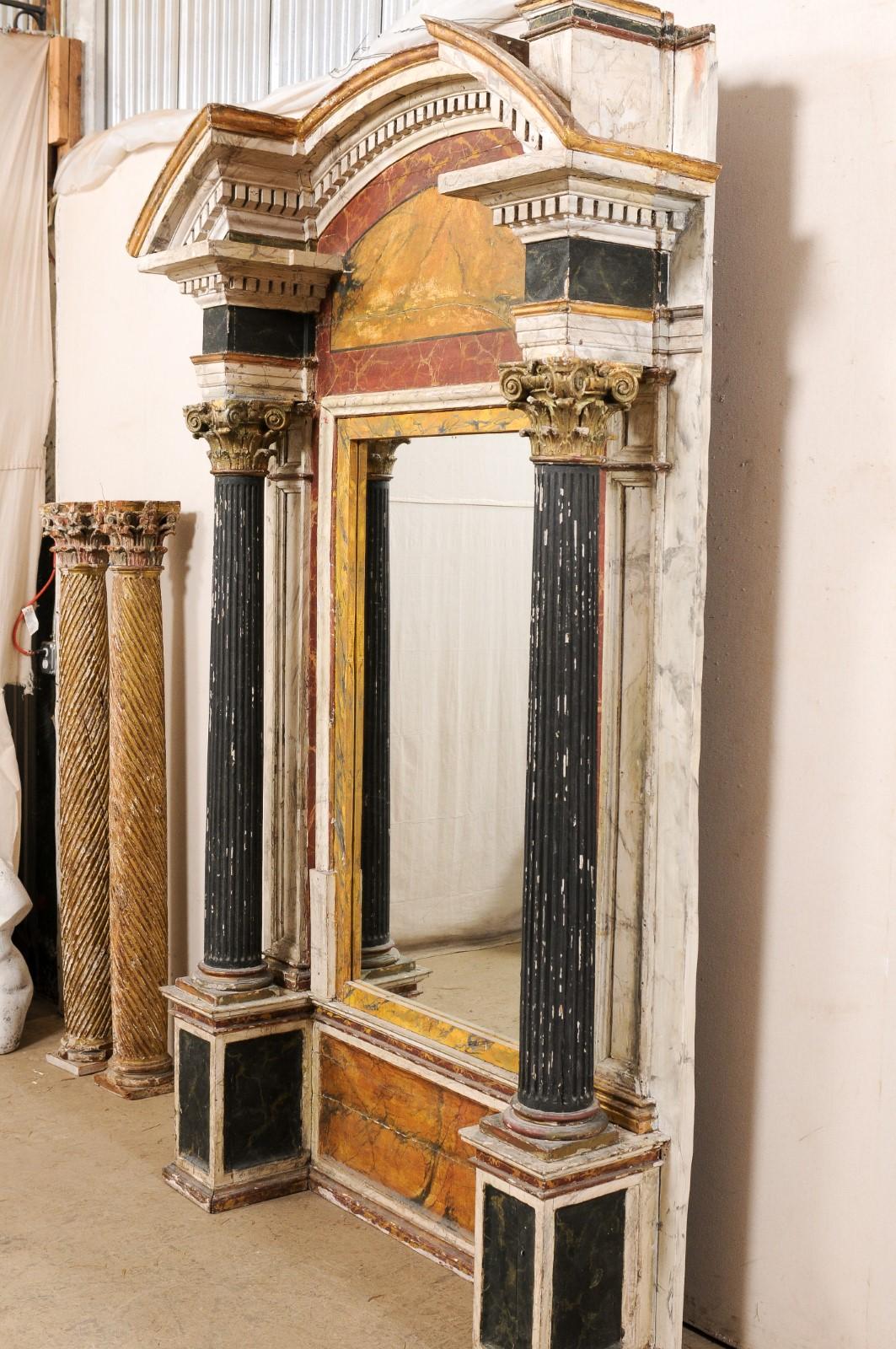 19th Century Grand Italian 19th C. Architectural Floor Mirror W/Original Paint For Sale