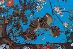 A Grand Meiji Cloisonné Enamel Tray Featuring Cherry Blossoms and Birds