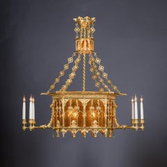 Grande lanterne néogothique en bronze doré, par Louchet Frères, Paris