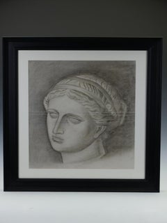 19th Century Neoclassical Pencil Drawing of Greek Figure, Black Frame