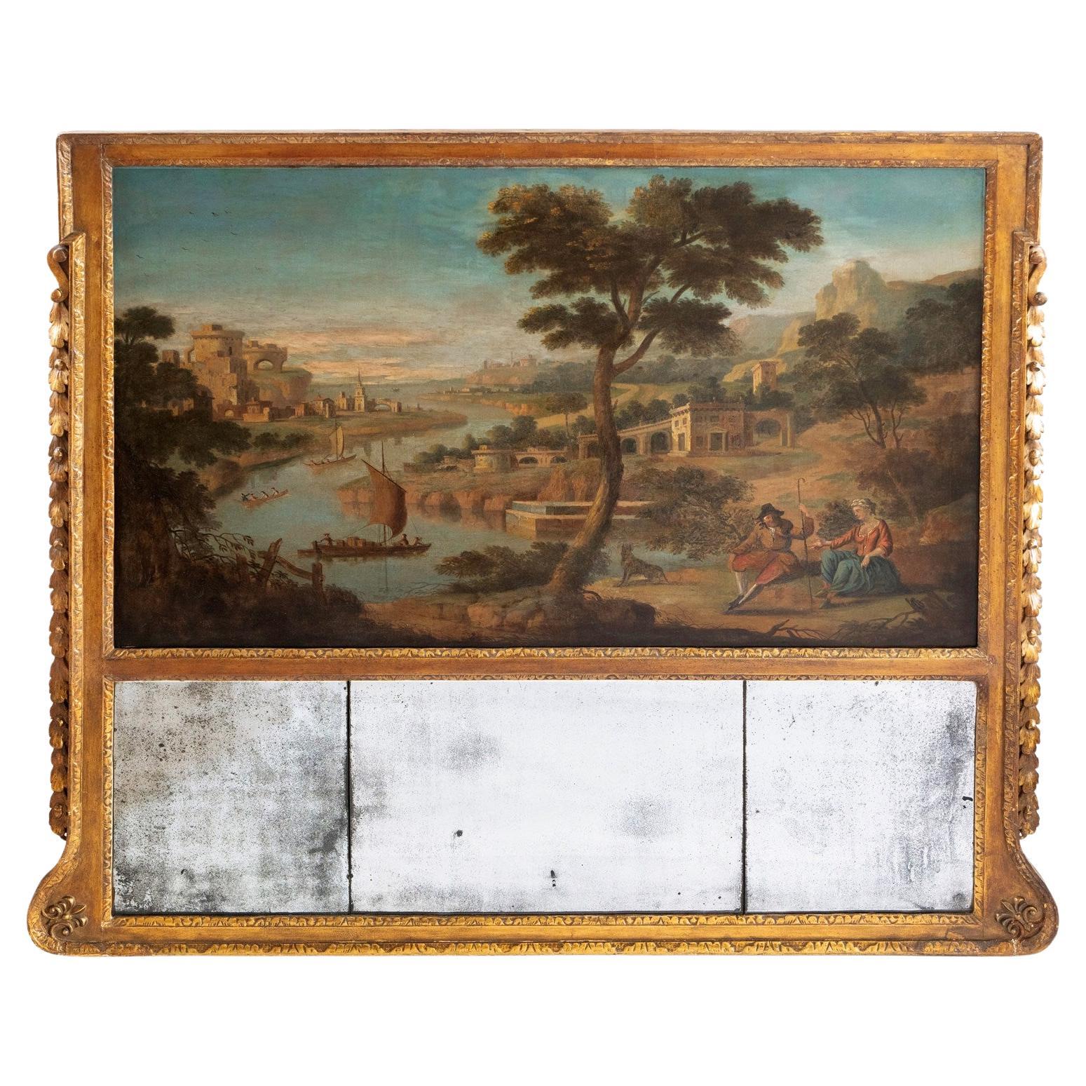 Uno specchio Trumeau overmantel in legno dorato georgiano di grandi dimensioni