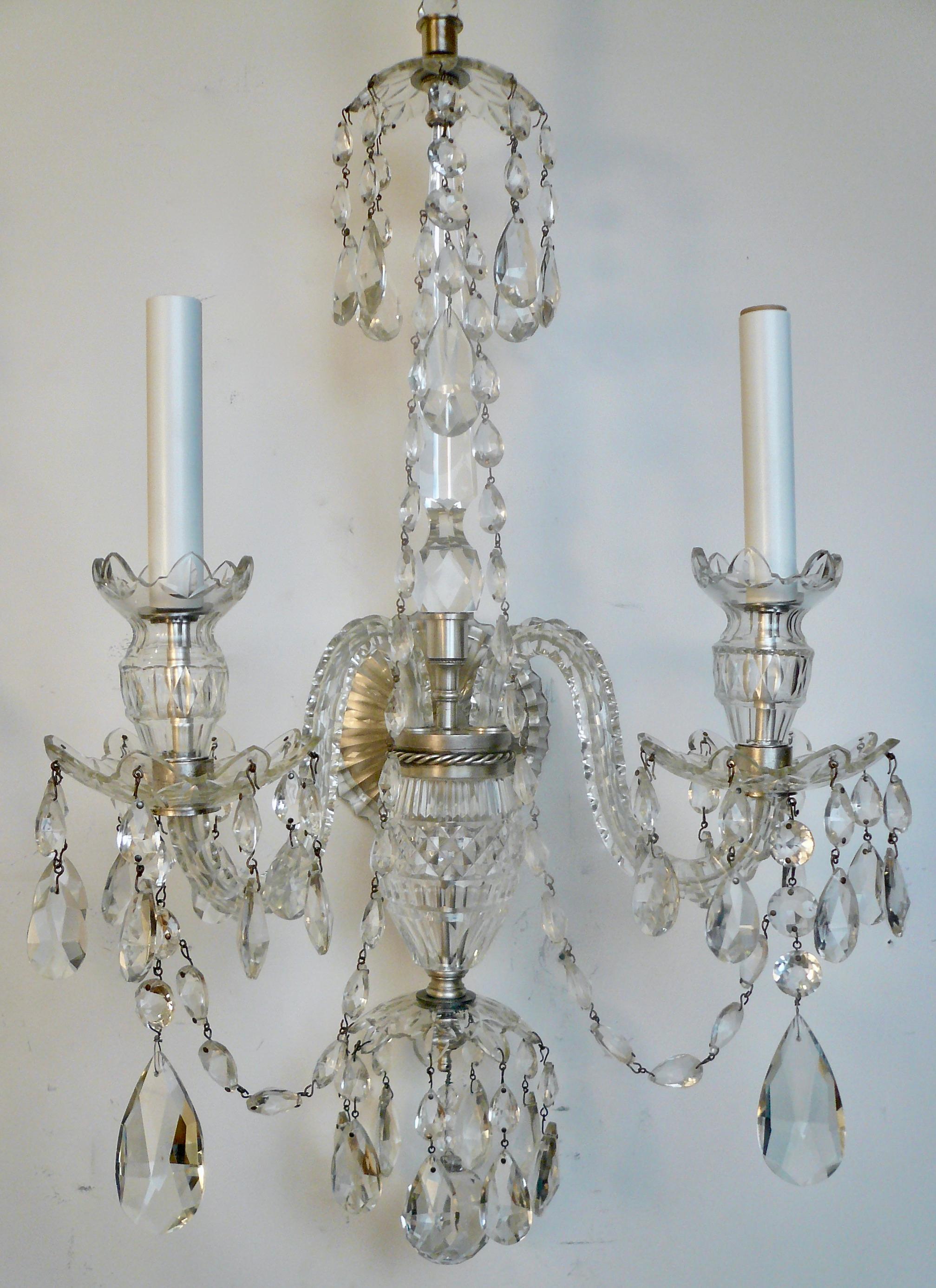George III A Grand Scale Pair Cut Crystal Georgian Design Sconces in the Waterford Style For Sale