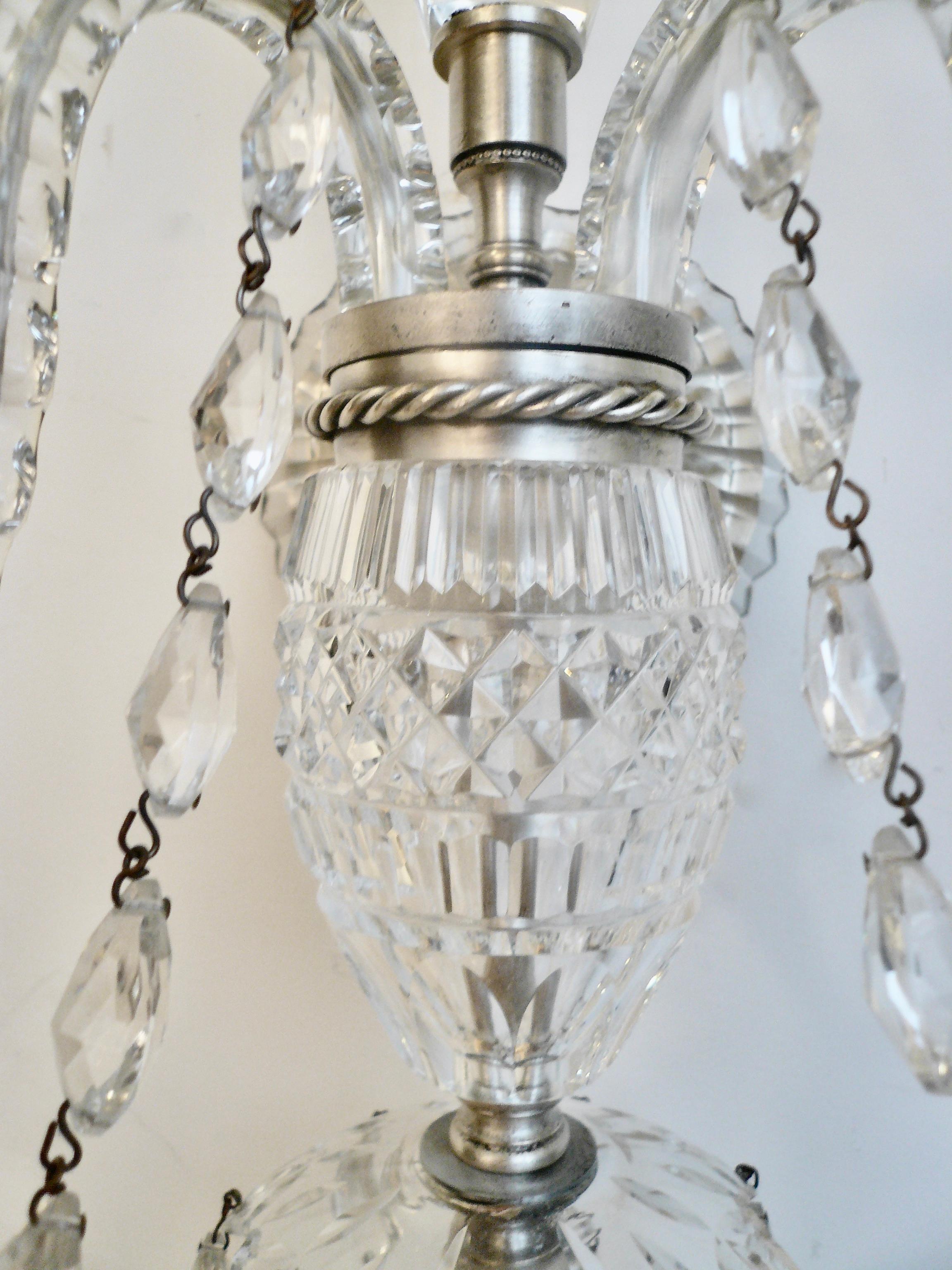 Faceted A Grand Scale Pair Cut Crystal Georgian Design Sconces in the Waterford Style For Sale