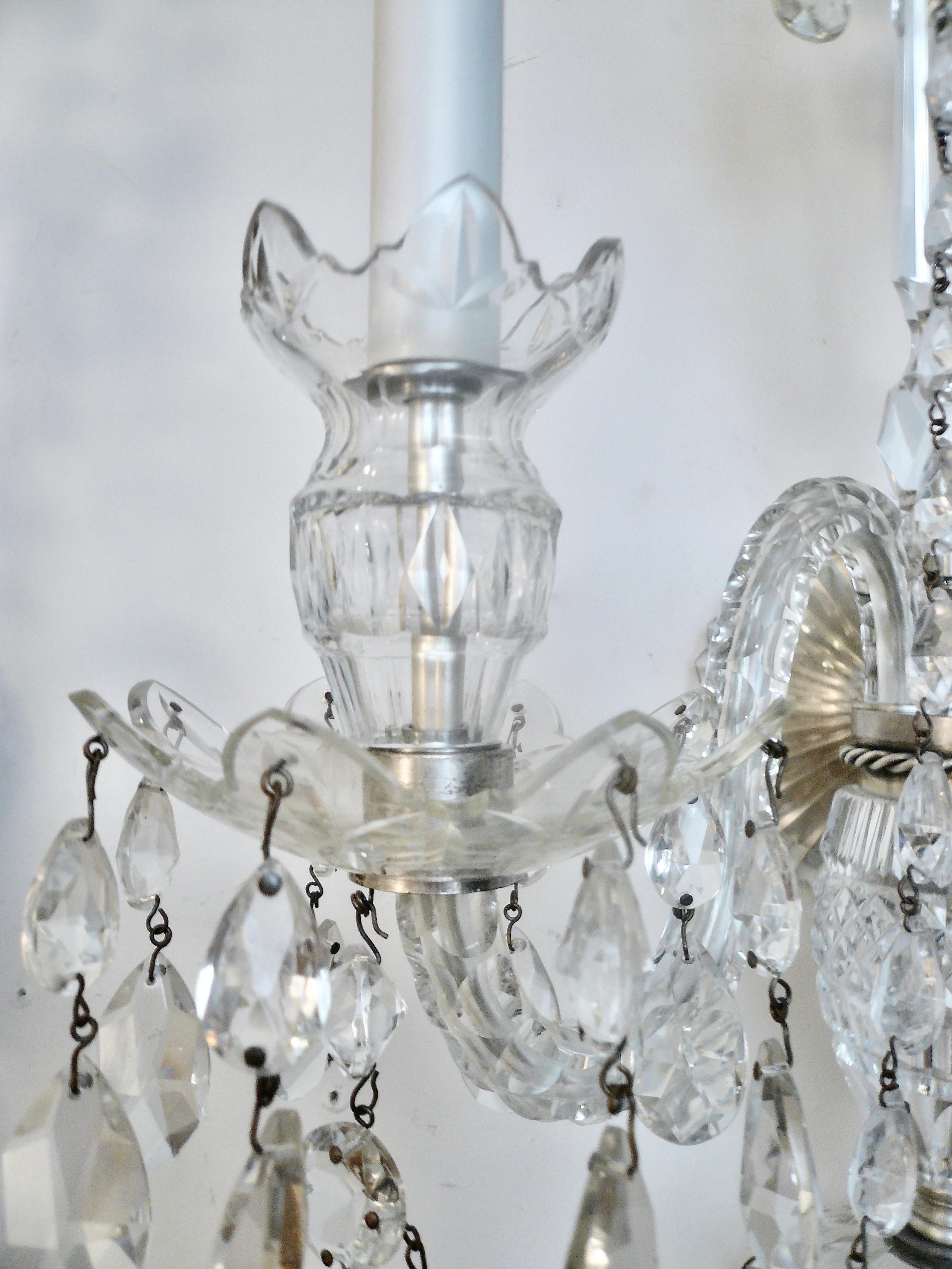 A Grand Scale Pair Cut Crystal Georgian Design Sconces in the Waterford Style In Good Condition For Sale In Pittsburgh, PA