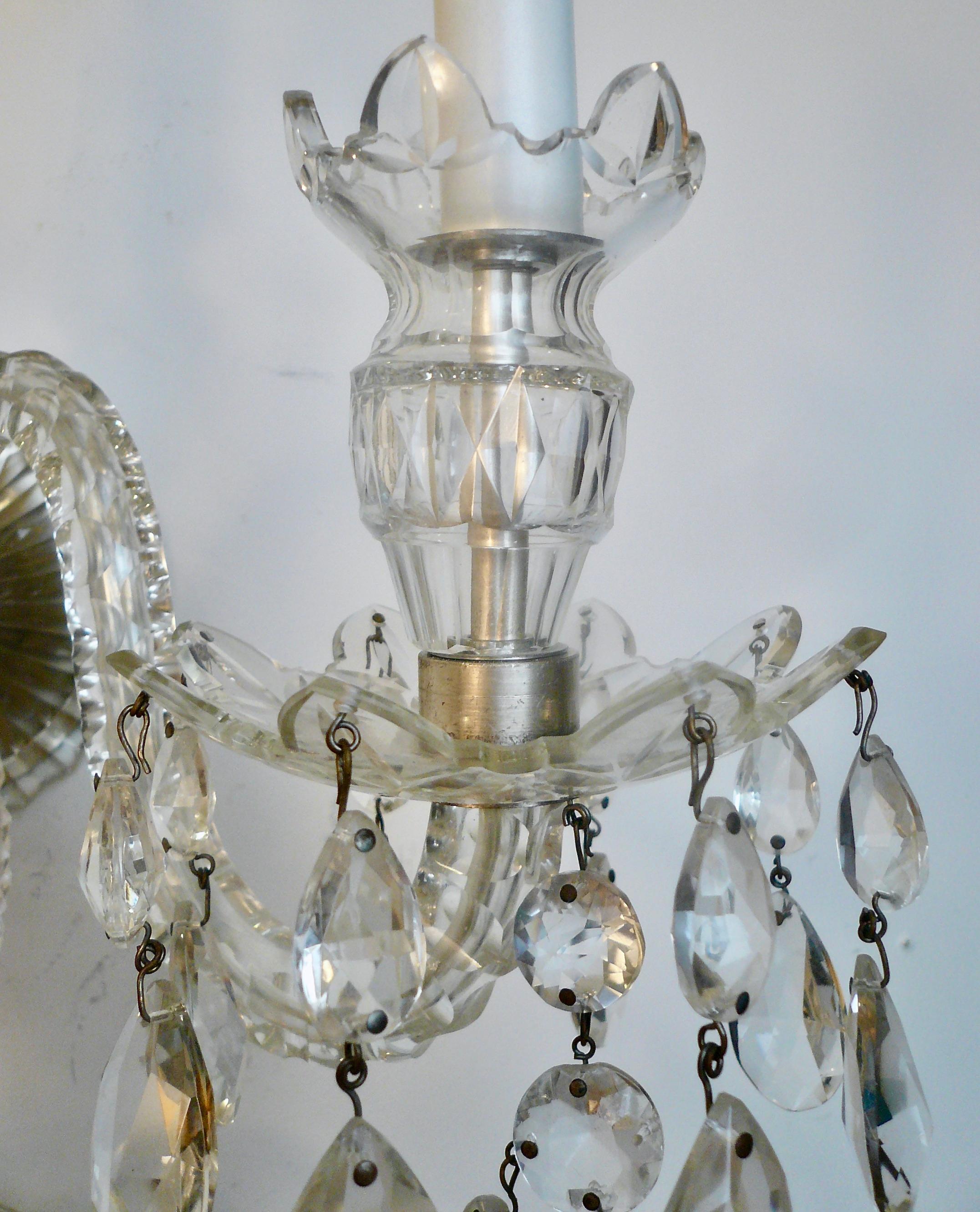 18th Century A Grand Scale Pair Cut Crystal Georgian Design Sconces in the Waterford Style For Sale