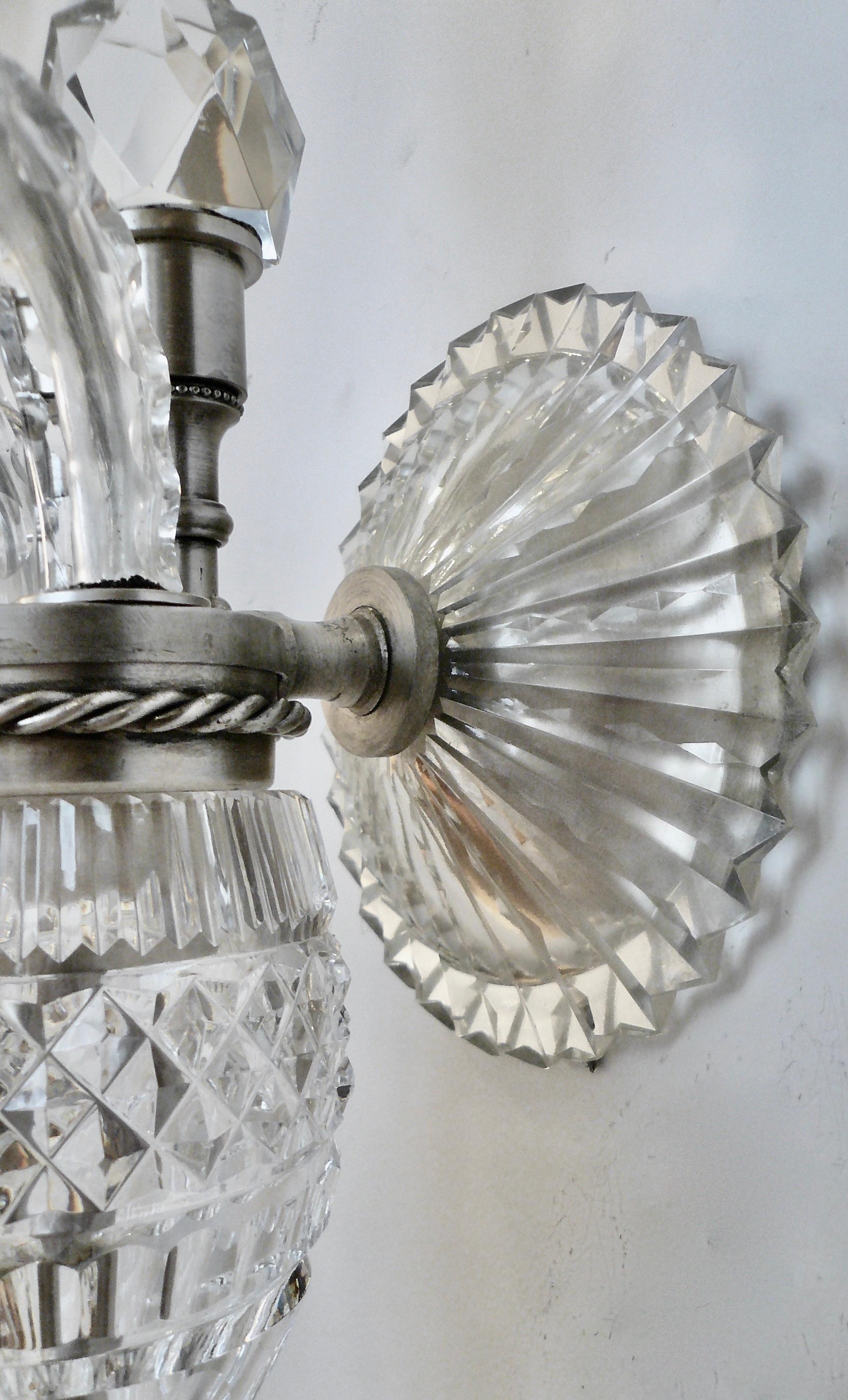 A Grand Scale Pair Cut Crystal Georgian Design Sconces in the Waterford Style For Sale 1