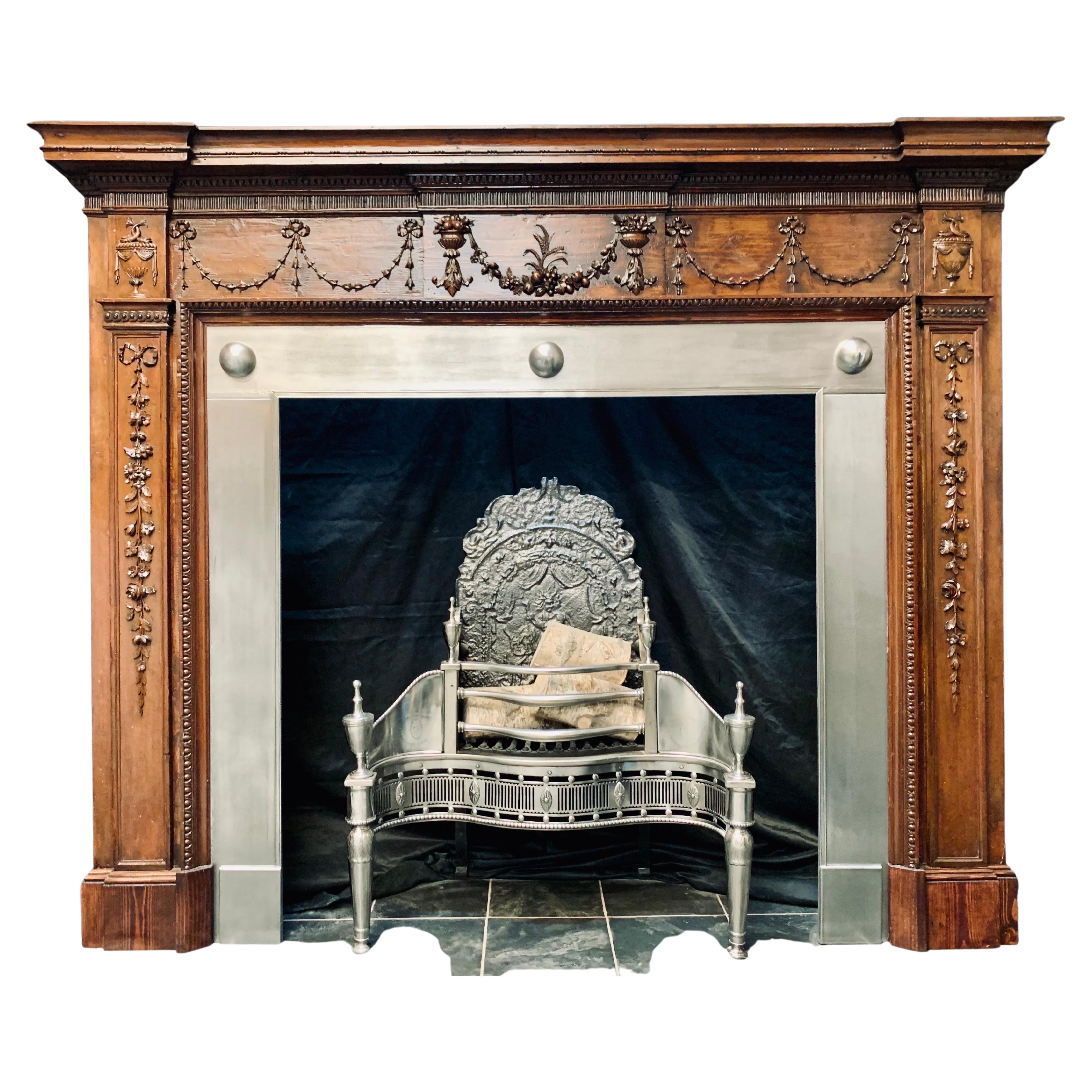 Grand Scottish Early 19th Century Carved Wooden Georgian Fireplace Surround