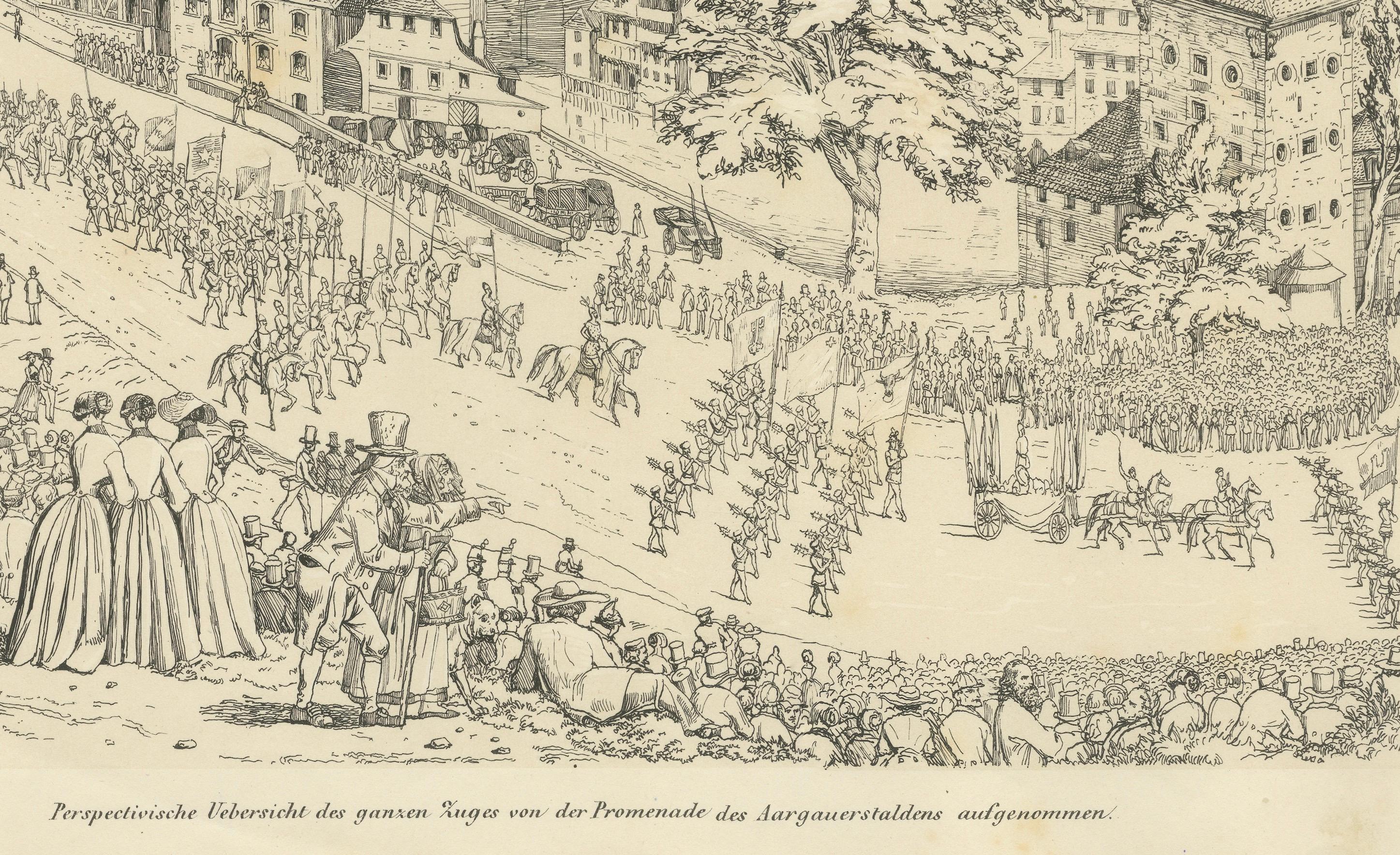 A Grand Spectacle in Switzerland – The Historic Procession Through Bern, 1855 In Good Condition For Sale In Langweer, NL