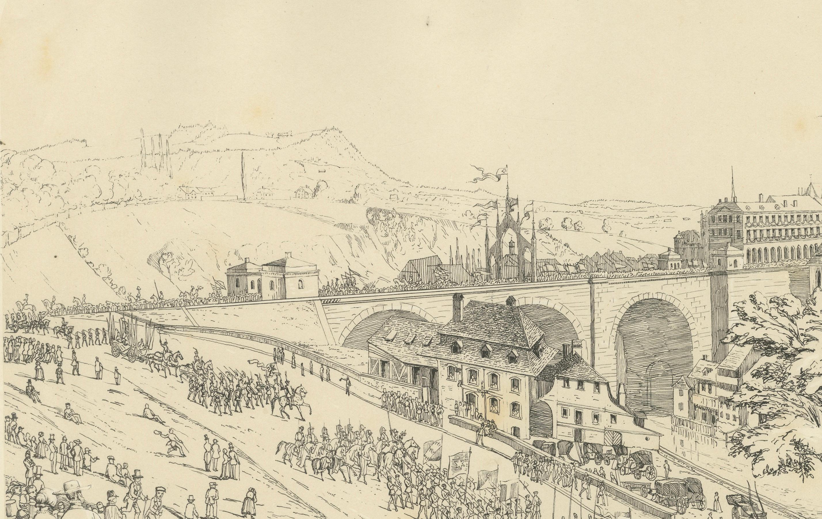 Mid-19th Century A Grand Spectacle in Switzerland – The Historic Procession Through Bern, 1855 For Sale