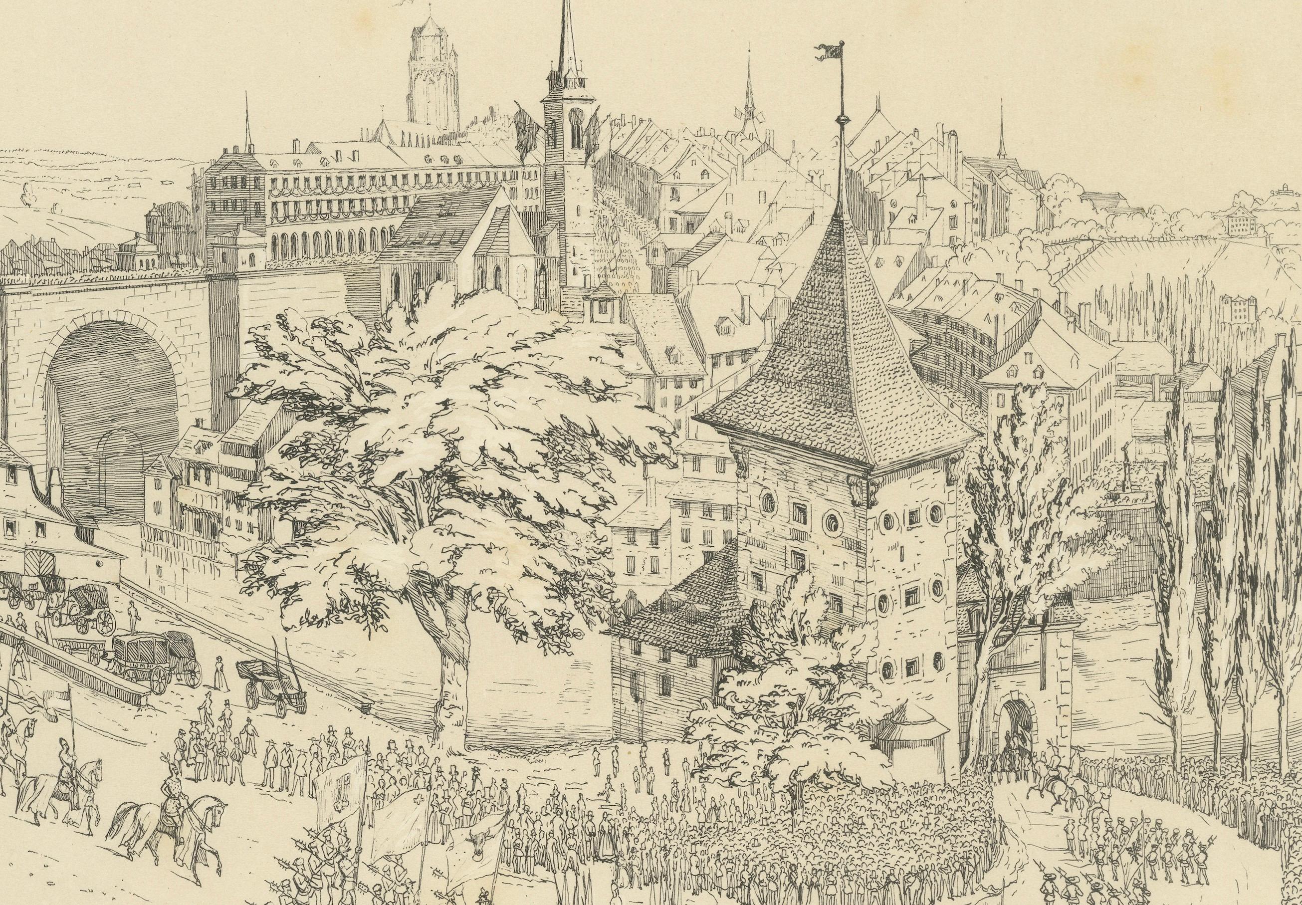 Paper A Grand Spectacle in Switzerland – The Historic Procession Through Bern, 1855 For Sale