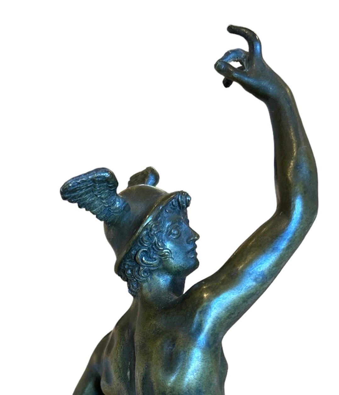 A grand tour bronze figure of Mercury ( Hermes ) on a marble collum For Sale 2
