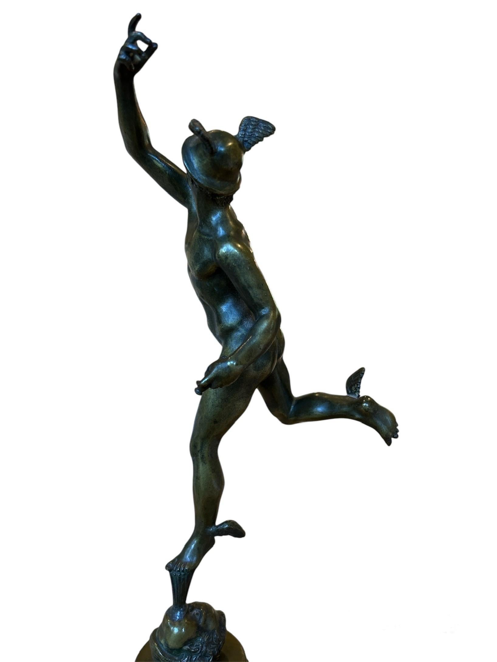A grand tour bronze figure of Mercury ( Hermes ) on a marble collum For Sale 3